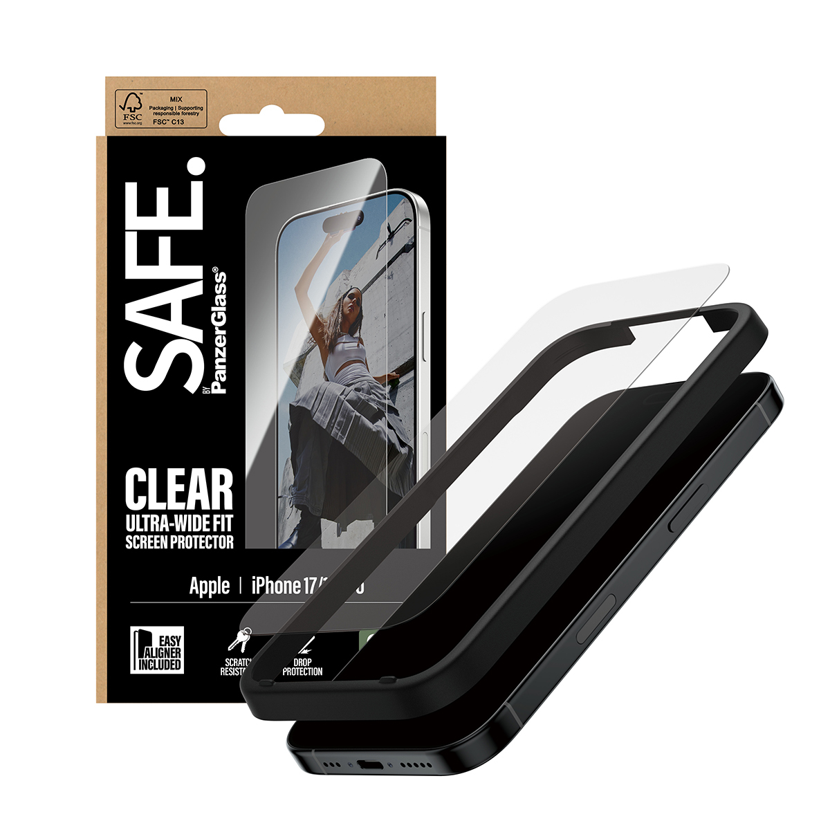PanzerGlass SAFE. by � Screen Protector iPhone 17 | iPhone 16 Pro | Ultra-Wide Fit w. EasyAligner Protection d�cran transparent Apple 1 pi�ce(s)