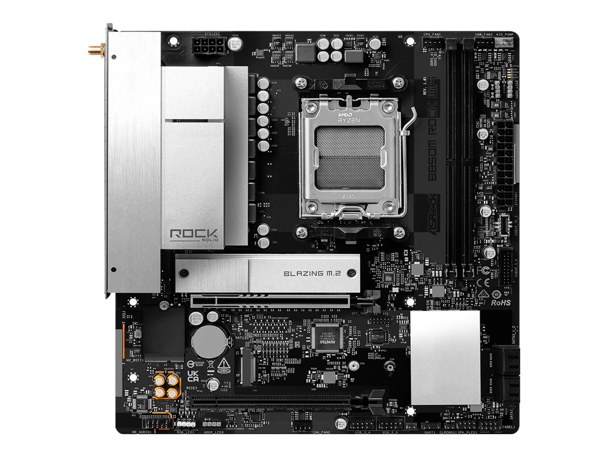 ASRock B850M Rock WiFi - Motherboard - micro ATX - Socket AM5 - AMD B850 Chipsatz - USB-C 3.2 Gen 1, USB 3.2 Gen 1 - 2.5 Gigabit LAN, Bluetooth, Wi-Fi 6E - Onboard-Grafik (CPU erforderlich)