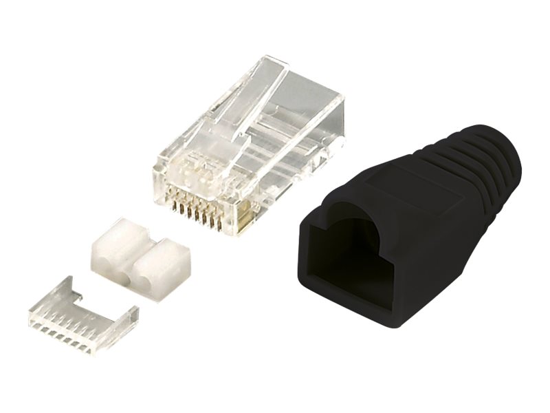 LogiLink Netzwerkanschluss - RJ-45 (M) - abgeschirmt - CAT 6 - ohne Haken - Schwarz, RAL 9005 (Packung mit 100)