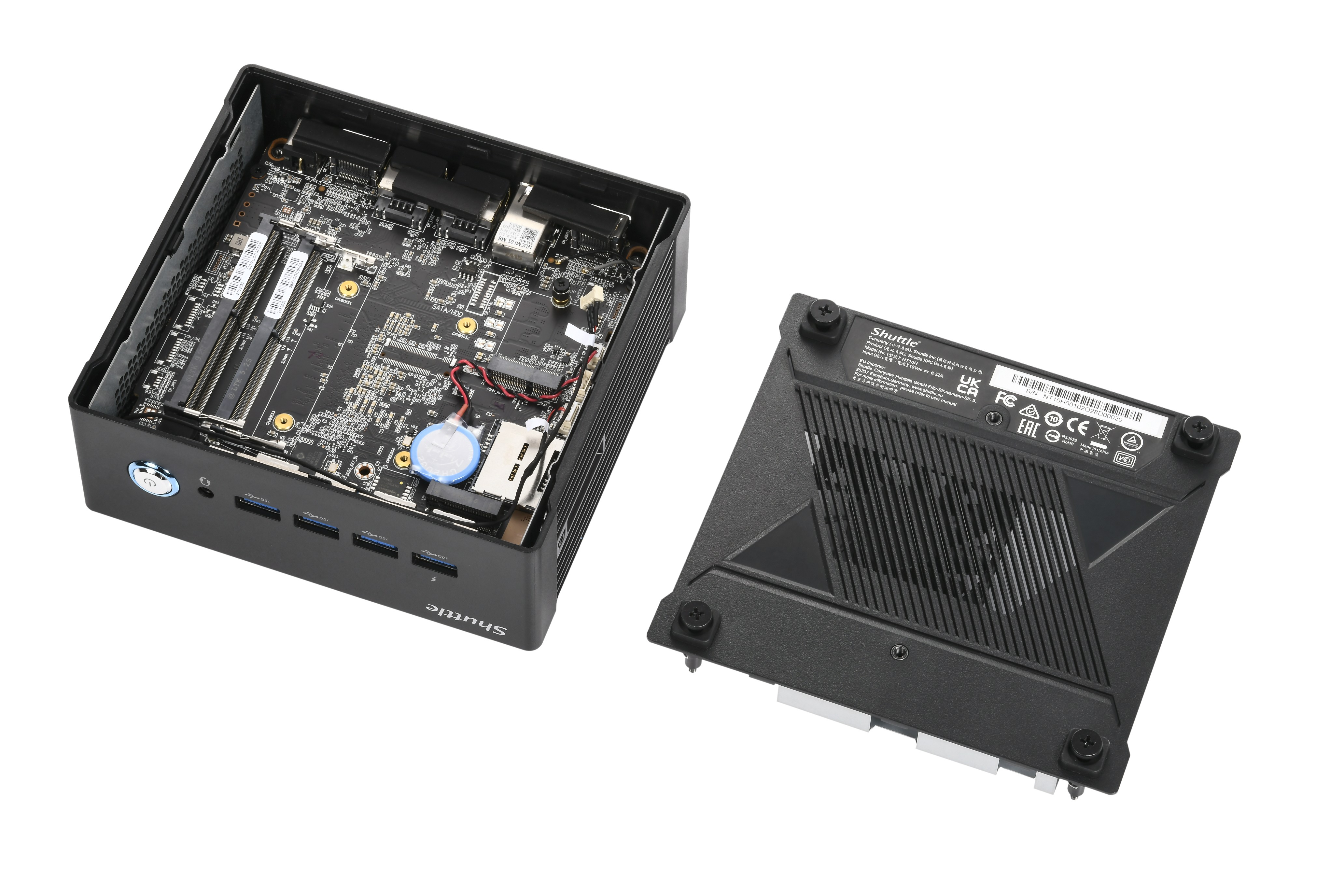 Shuttle Nano PC NA10H7, AMD Ryzen 7-8845HS APU, Radeon780M , 2xHDMI, 2xUSB-C 4.0(DP), 2x2.5Gbit LAN, 24/7 permanent operation, incl. VESA