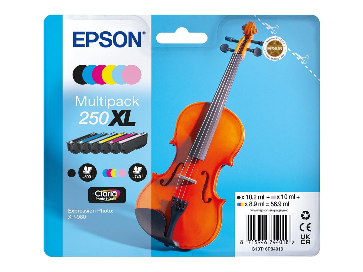 Epson 250XL Violin Claria Photo HD cartucho de tinta 6 pieza(s) Original Alto rendimiento (XL) Negro, Cian, Cian claro, Magenta claro, Magenta, Amarillo
