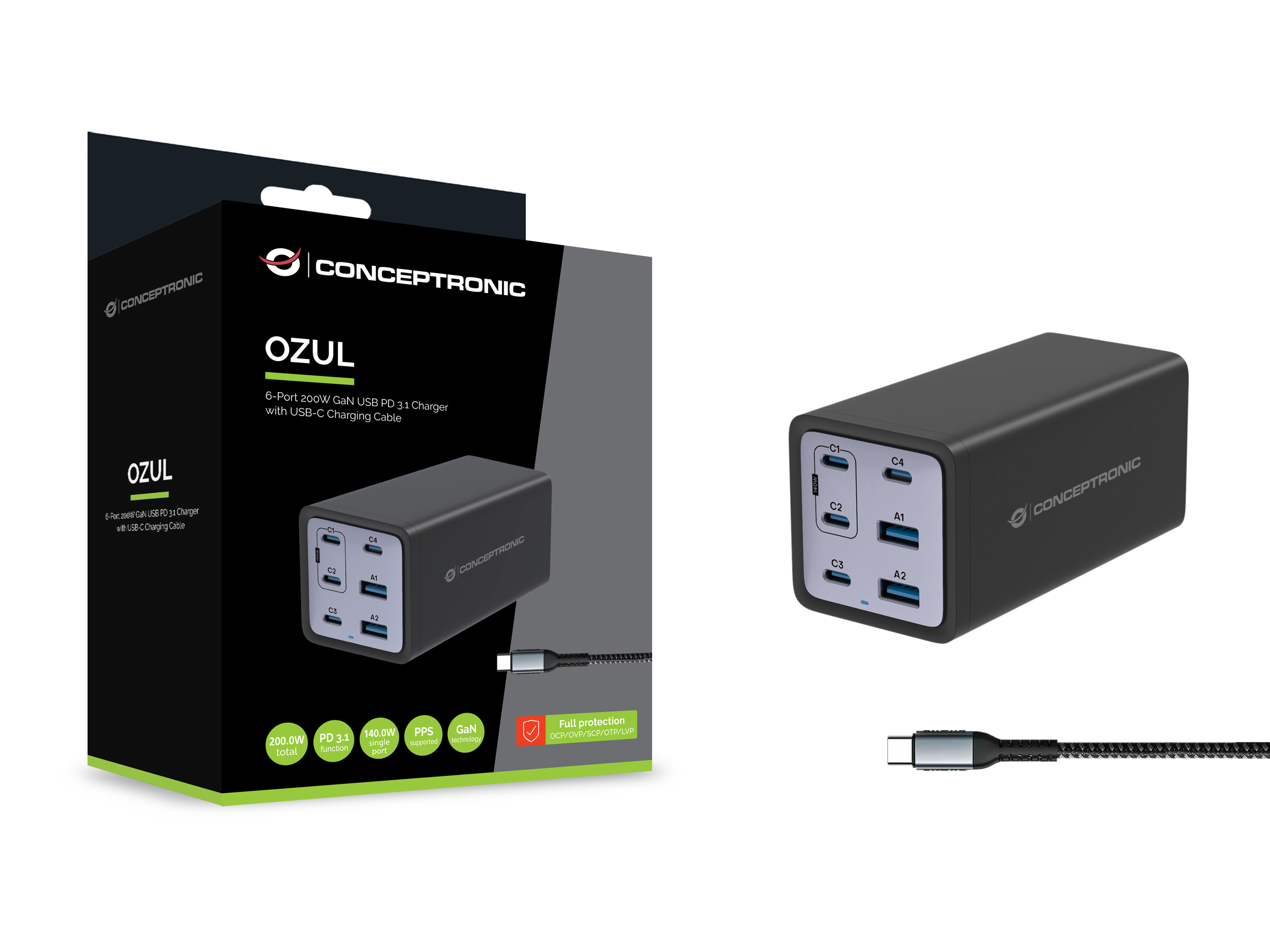 Conceptronic OZUL06BE chargeur dappareils mobiles Universel Noir Secteur Charge rapide Intrieure
