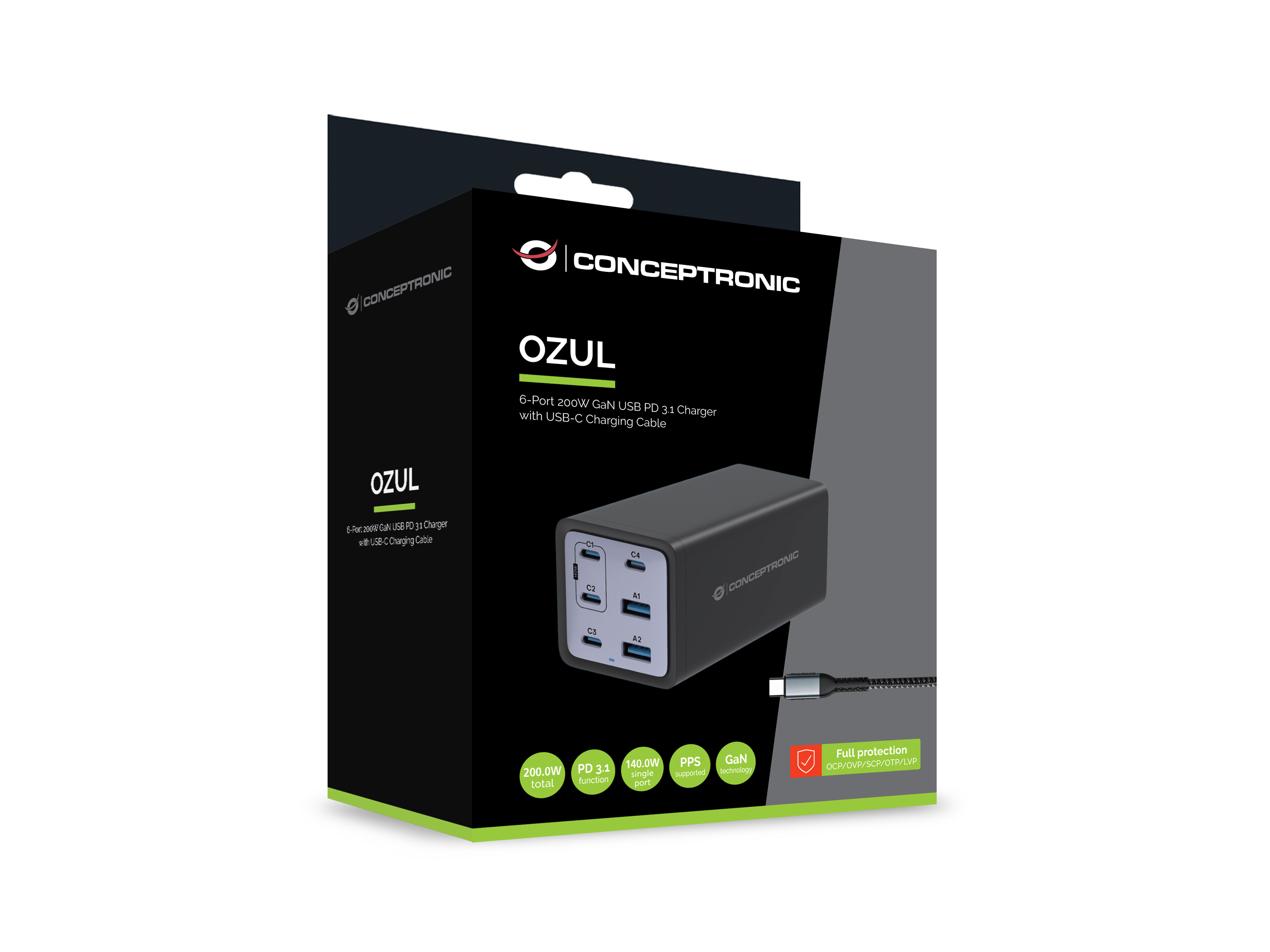 Conceptronic OZUL06BE chargeur dappareils mobiles Universel Noir Secteur Charge rapide Intrieure