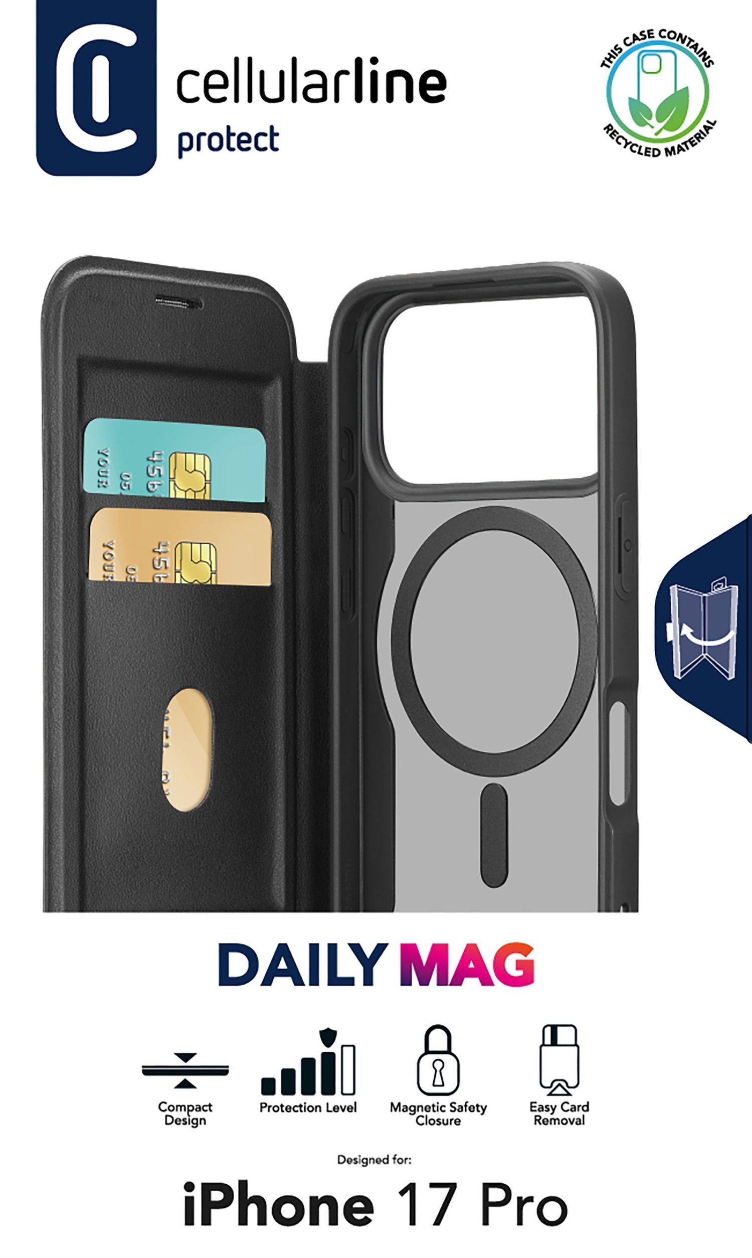 Cellularline Book Case Daily MAG iPhone 17 Pro Black