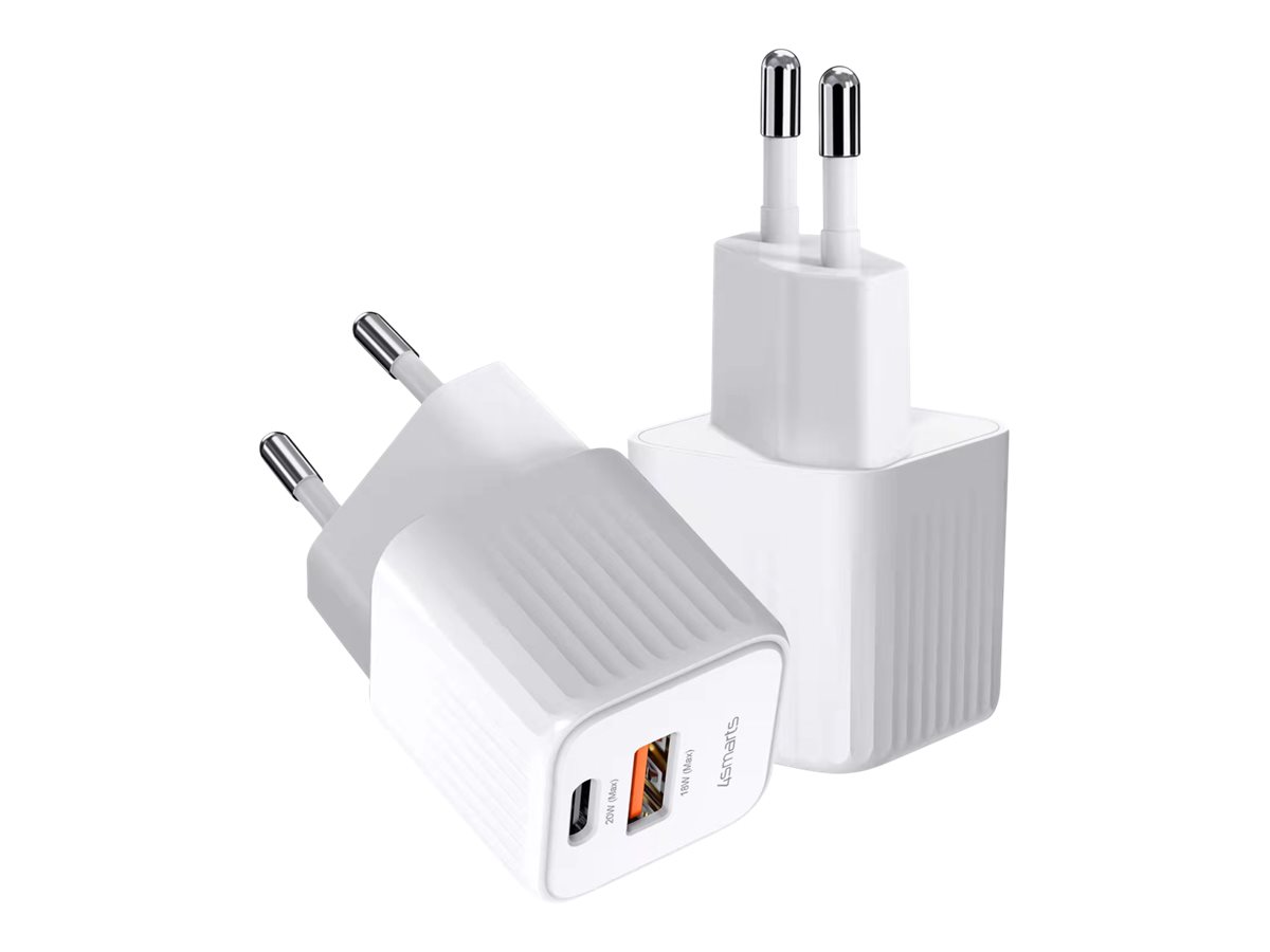 4smarts VoltPlug Mini - Netzteil - 20 Watt - 3 A - PD/PPS, PD 3.0, QC 3.0, Fast Charge, HiSilicon Fast Charging, AFC - 2 Ausgabeanschlussstellen (USB, 24 pin USB-C)