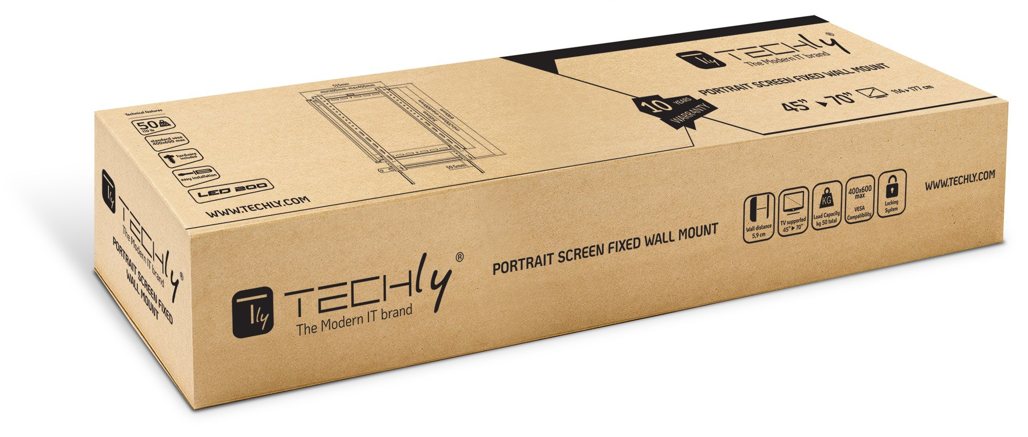 Techly Befestigungskit (Wandmontage) - im Hochformat fixiert - fr LCD-Display - verriegelbar - Schwarz - Bildschirmgre: 114.3-177.8 cm (45-70)