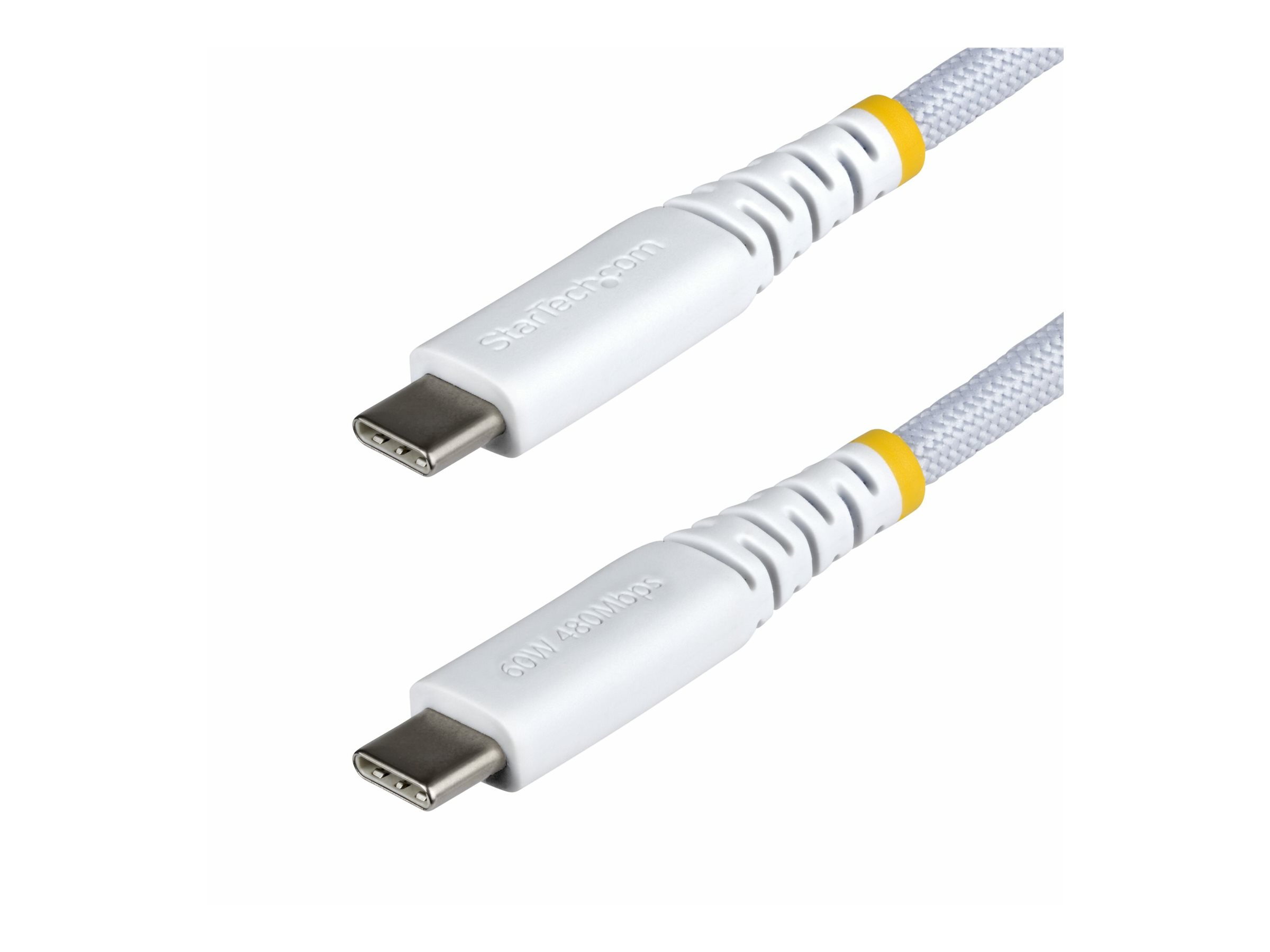 StarTech.com Cable de Carga USB-C Trenzado de 2m - Cable Cargador USB Tipo C para Port�til - Cable Resistente para Carga de Dispositivos - Trenzado de Nailon TPE - USB 2.0 - PD 60W 3A - Blanco