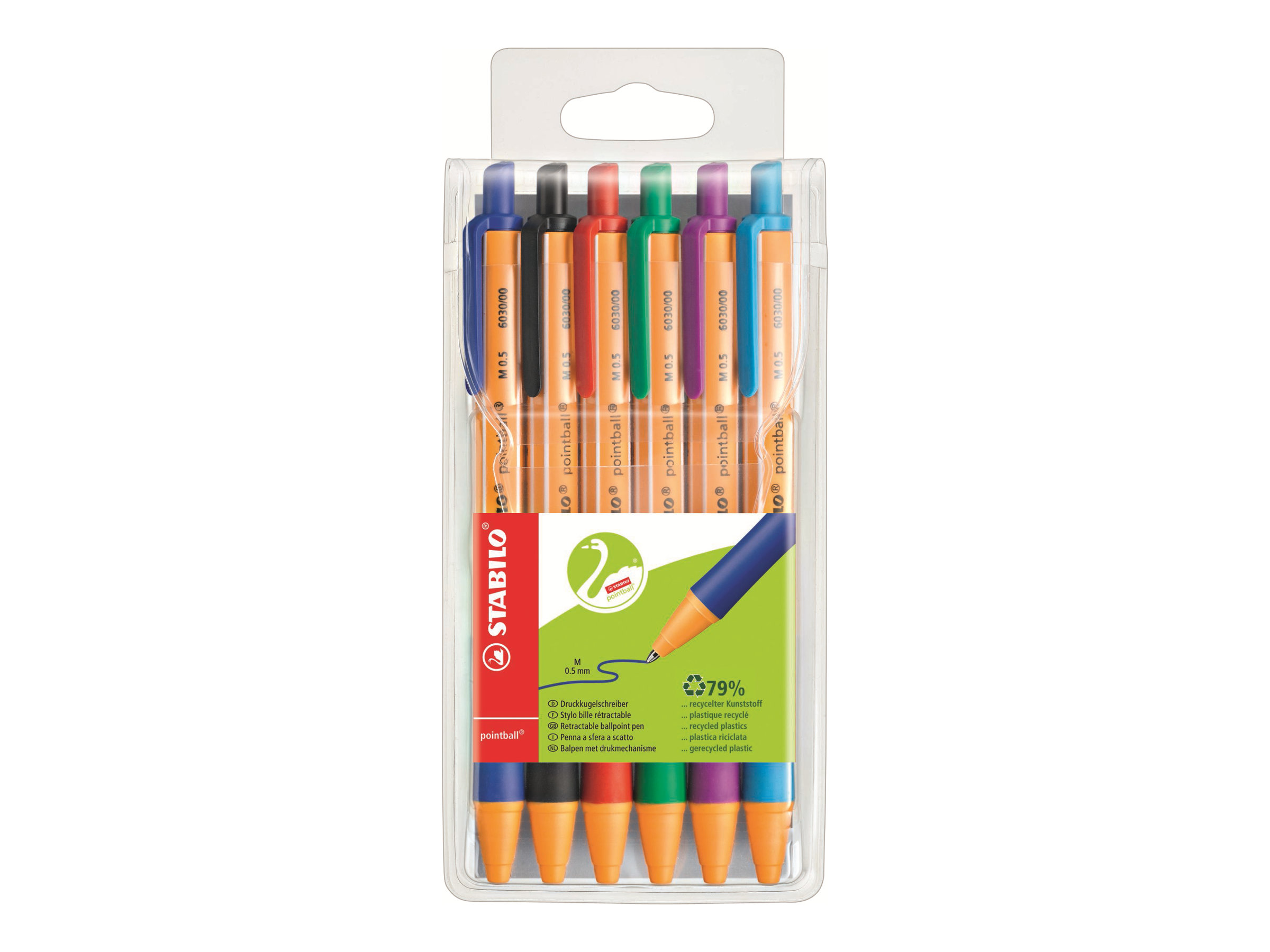 STABILO pointball - Kugelschreiber - Schwarz, Rot, Blau, Gr�n, T�rkis, fliederfarben� - 0.5 mm - Mittel - verstellbar (Packung mit 6)