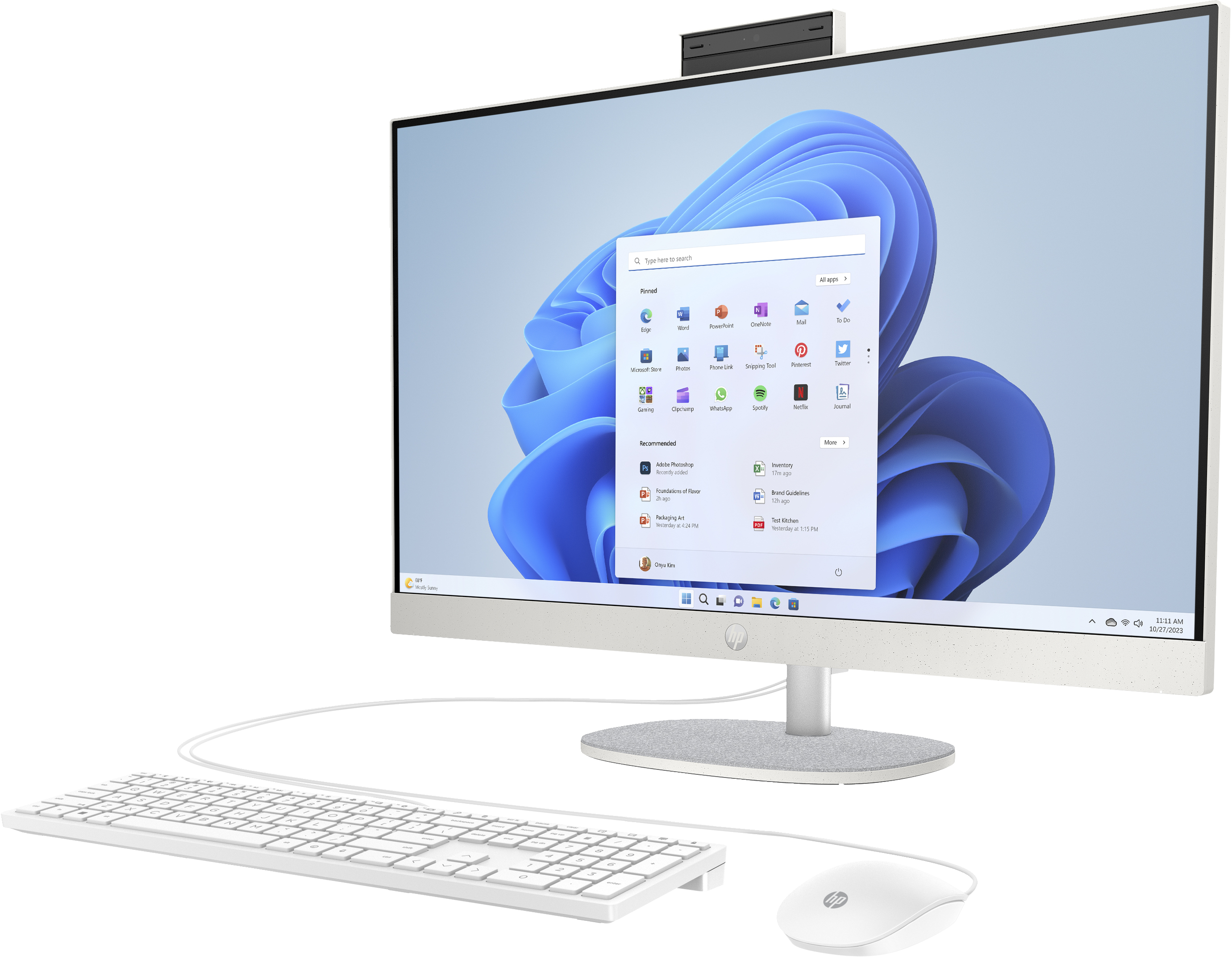 HP 27-cr0007ng - All-in-One (Komplettl�sung) - Ryzen 5 7520U / 2.8 GHz - RAM 16 GB - SSD 512 GB - NVMe - Radeon Graphics - 1GbE, Wi-Fi 6, Bluetooth - WLAN: 802.11a/b/g/n/ac/ax, Bluetooth 5.4 - Win 11 Home - Monitor: LED 68.6 cm (27)