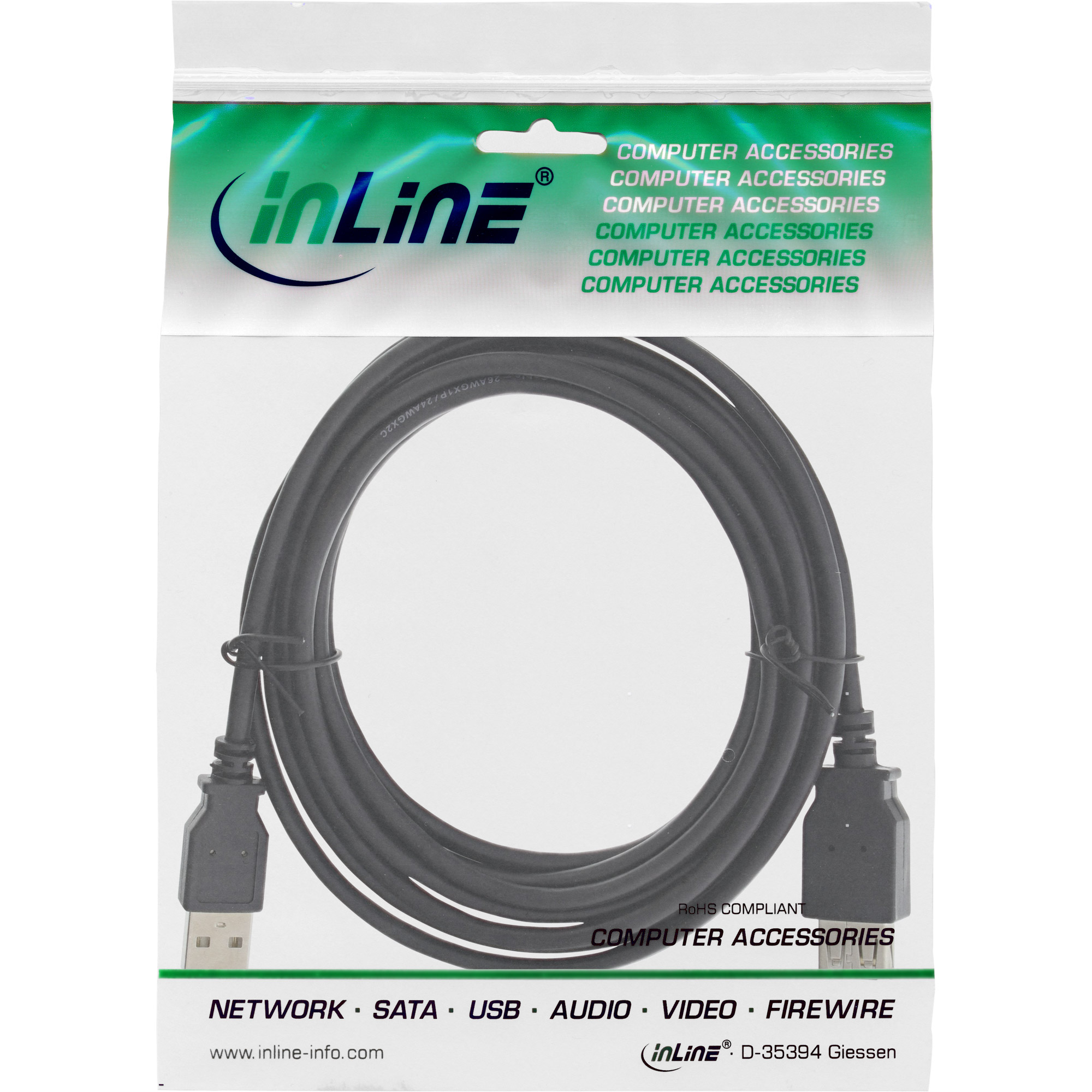 InLine USB 2.0 Extension Cable Type A male / female, black, 1.8m