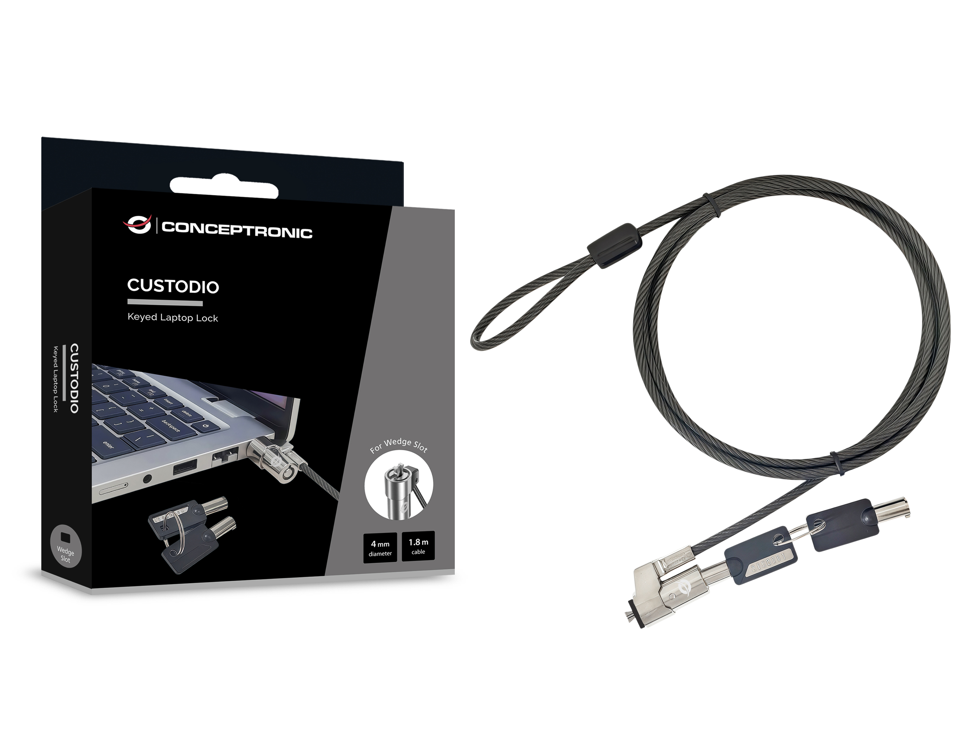 Conceptronic CUSTODIO02BWM cavo di sicurezza Nero 1,8 m