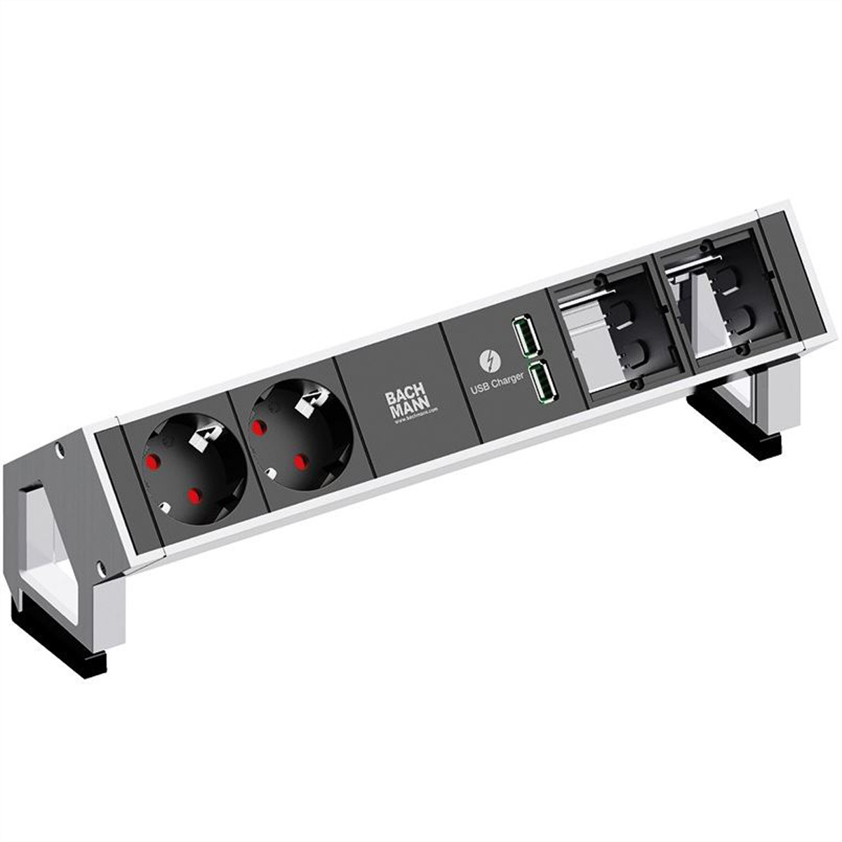 Bachmann DESK 2 prolunghe e multiple 0,2 m 2 presa(e) AC Nero, Acciaio inossidabile