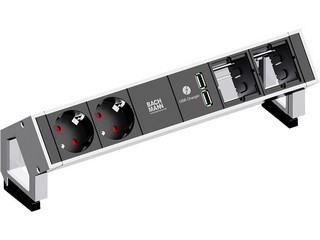 Bachmann DESK 2 prolunghe e multiple 0,2 m 2 presa(e) AC Nero, Acciaio inossidabile