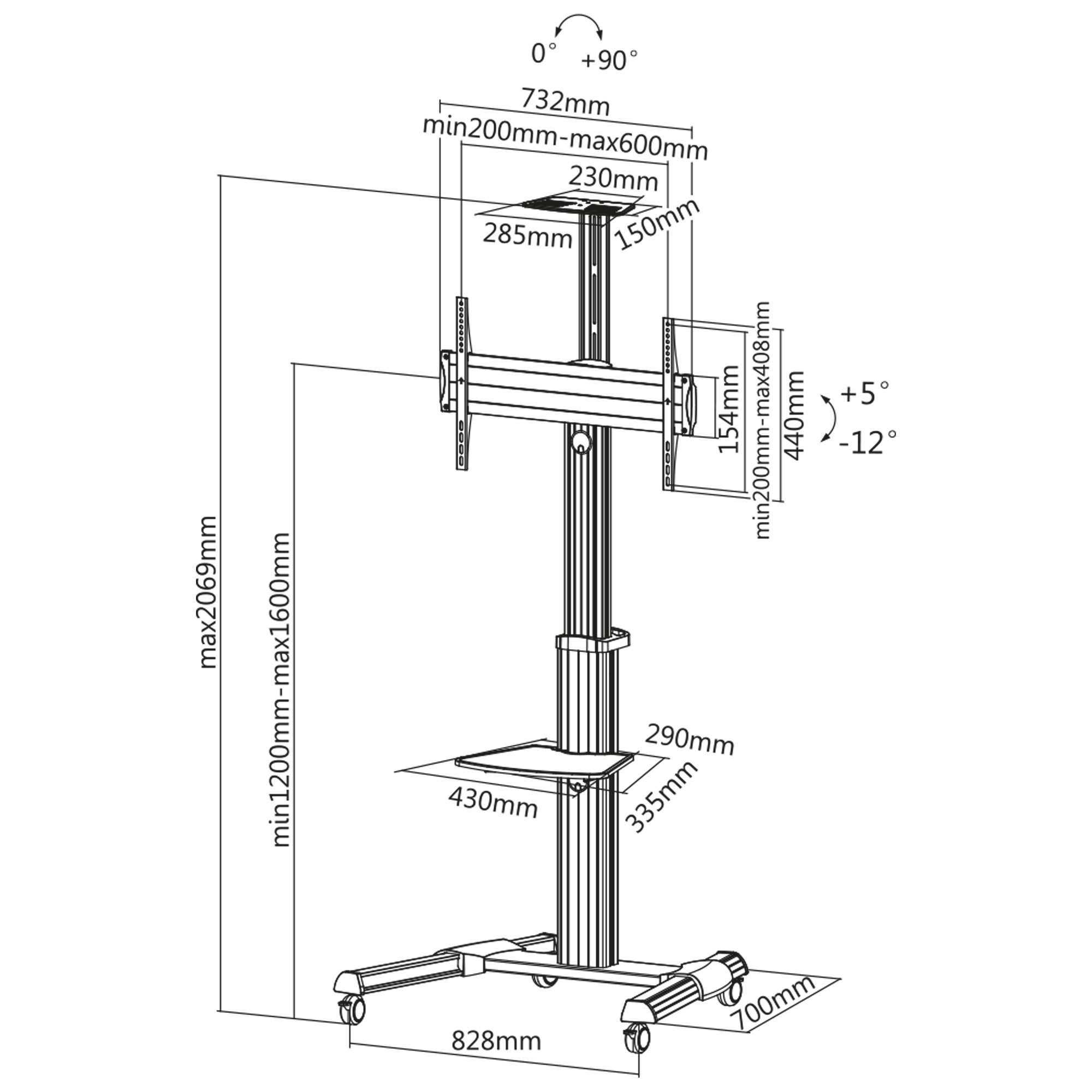 InLine 23170A support dcran plat pour bureau 94 cm (37) Noir, Argent Sol