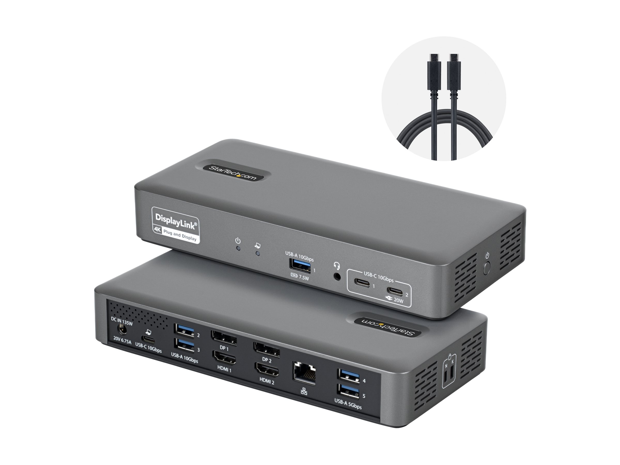 StarTech.com Dock Inteligente Universal USB-C Para 2 Monitores - 4K 60Hz - HDMI o DisplayPort - Carga de Port�tiles de 96W - Ethernet Gigabit - Windows y macOS