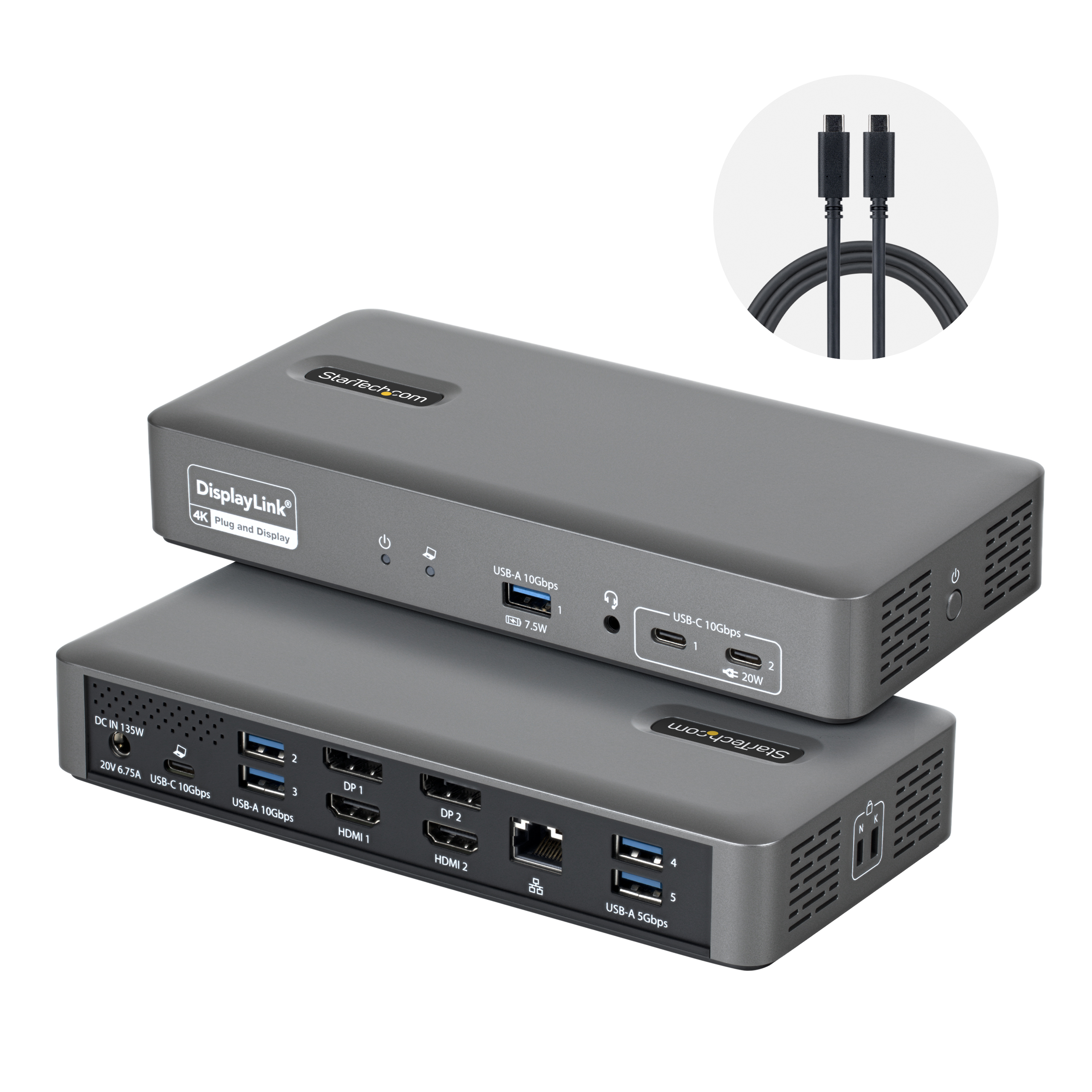 StarTech.com Docking Station USB-C Doppio Monitor, 4K 60Hz, HDMI o DisplayPort, Ricarica Laptop 96W, Ethernet Gigabit, Smart Dock Universale per Windows e macOS