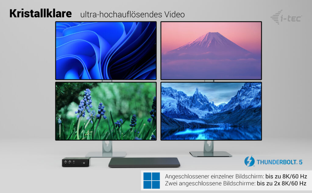i-tec Thunderbolt5 Quattro Display Docking Station, 5x USB, 2.5 GLAN + Power Delivery 140W