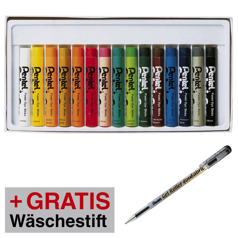 Pentel AKTION Stoffmalkreide Arts farbsortiert+ GRATIS Gel-Tintenroller