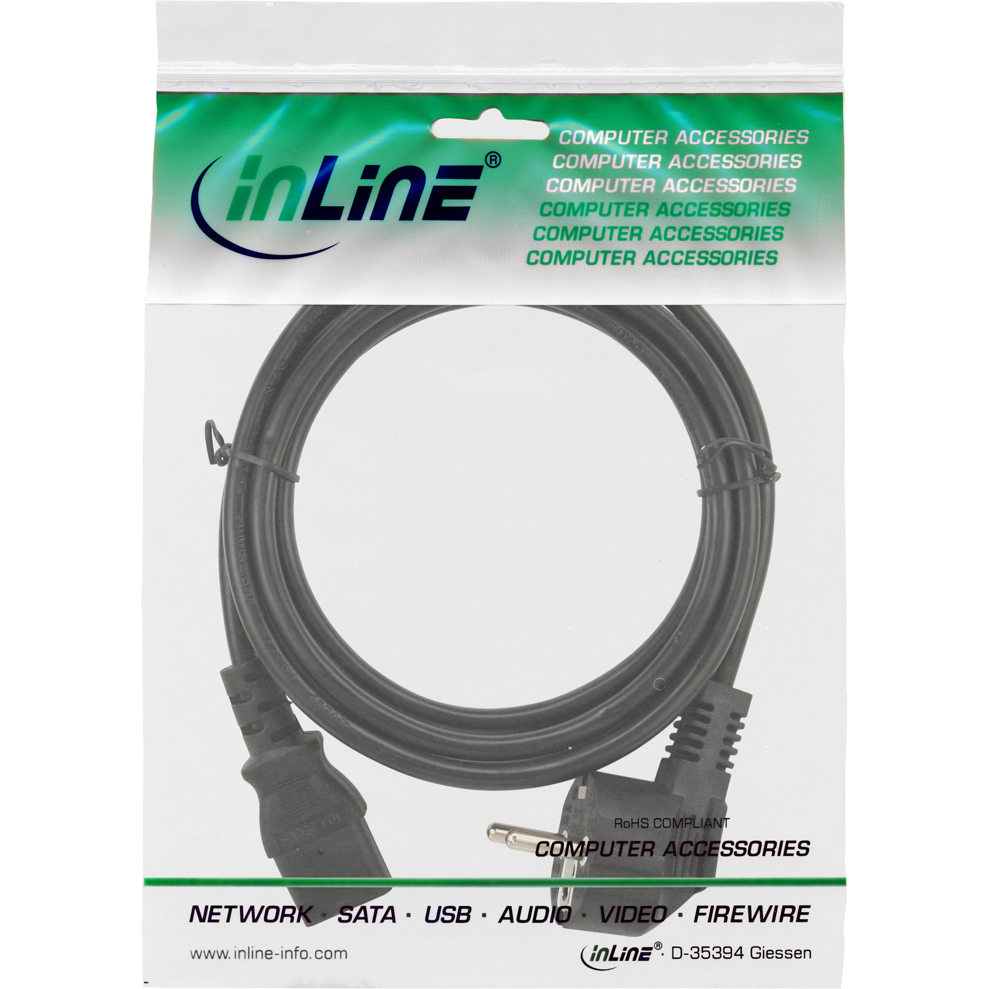 InLine Schuko to 3pin IEC female Black 7m Negro