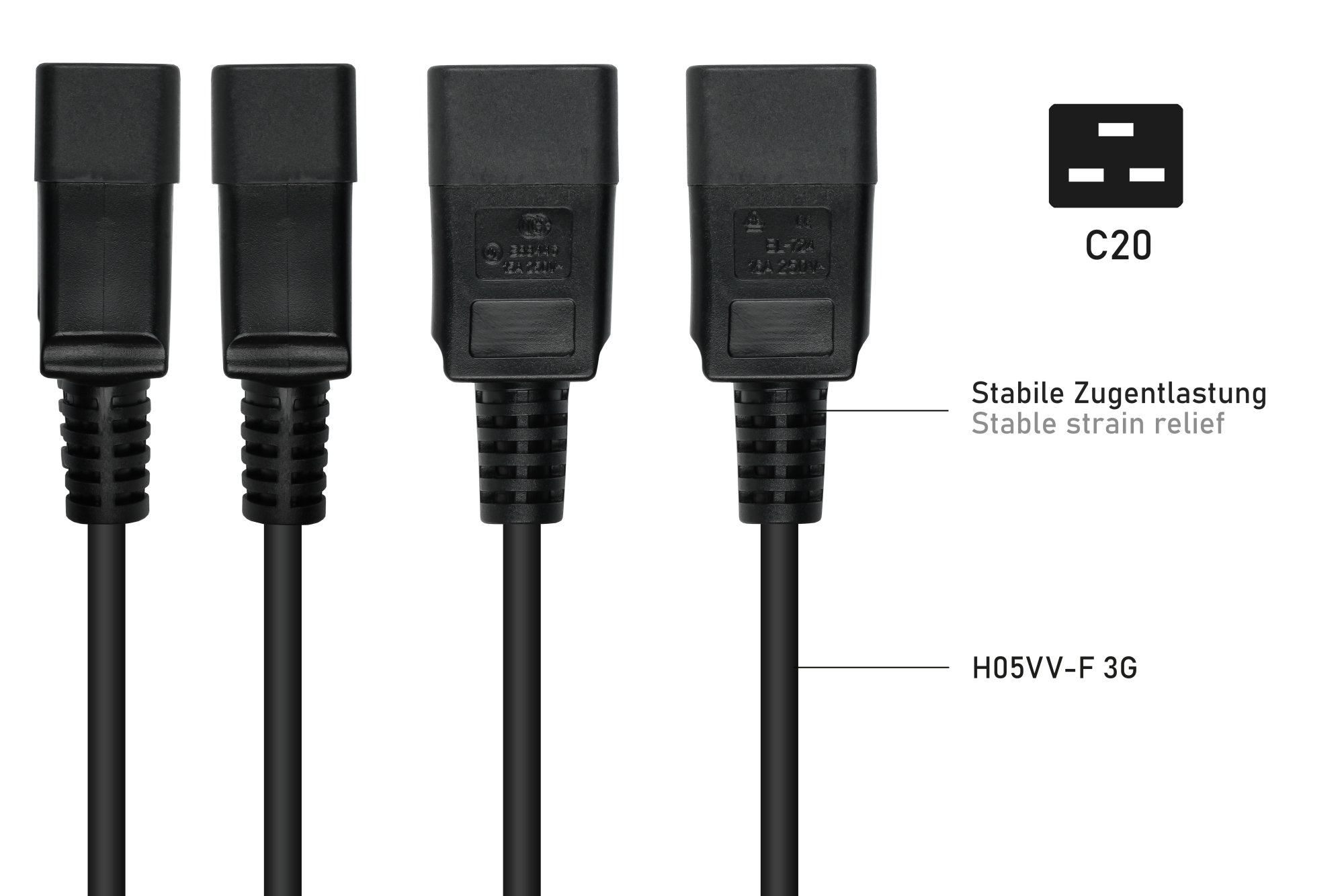 kabelmeister� Kaltger�teverl�ngerung Kaltger�te-Stecker C20 an Kaltger�te-Buchse C13, schwarz, 1,00m