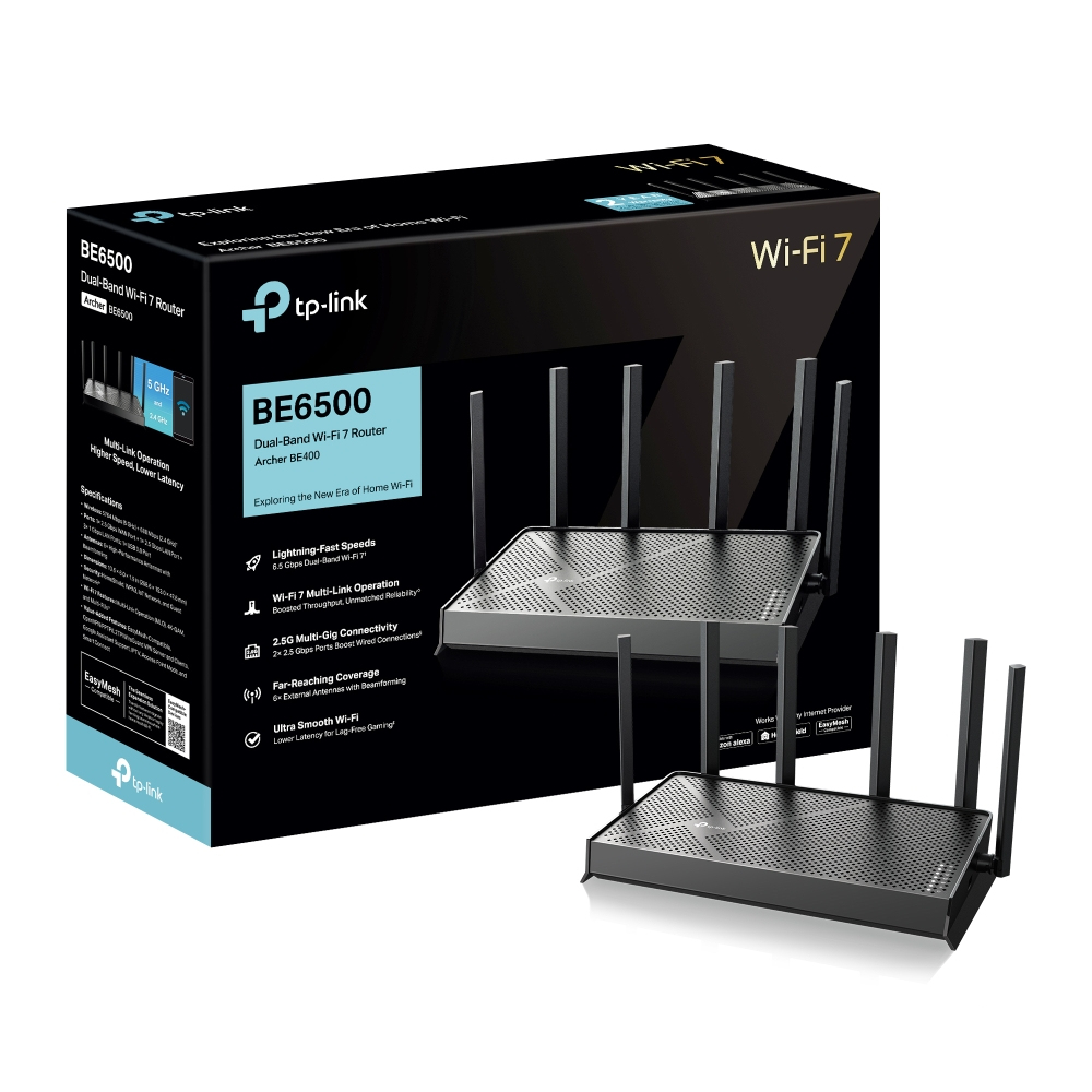 TP-Link Archer BE400 router inal�mbrico 2.5 Gigabit Ethernet Doble banda (2,4 GHz / 5 GHz) Negro