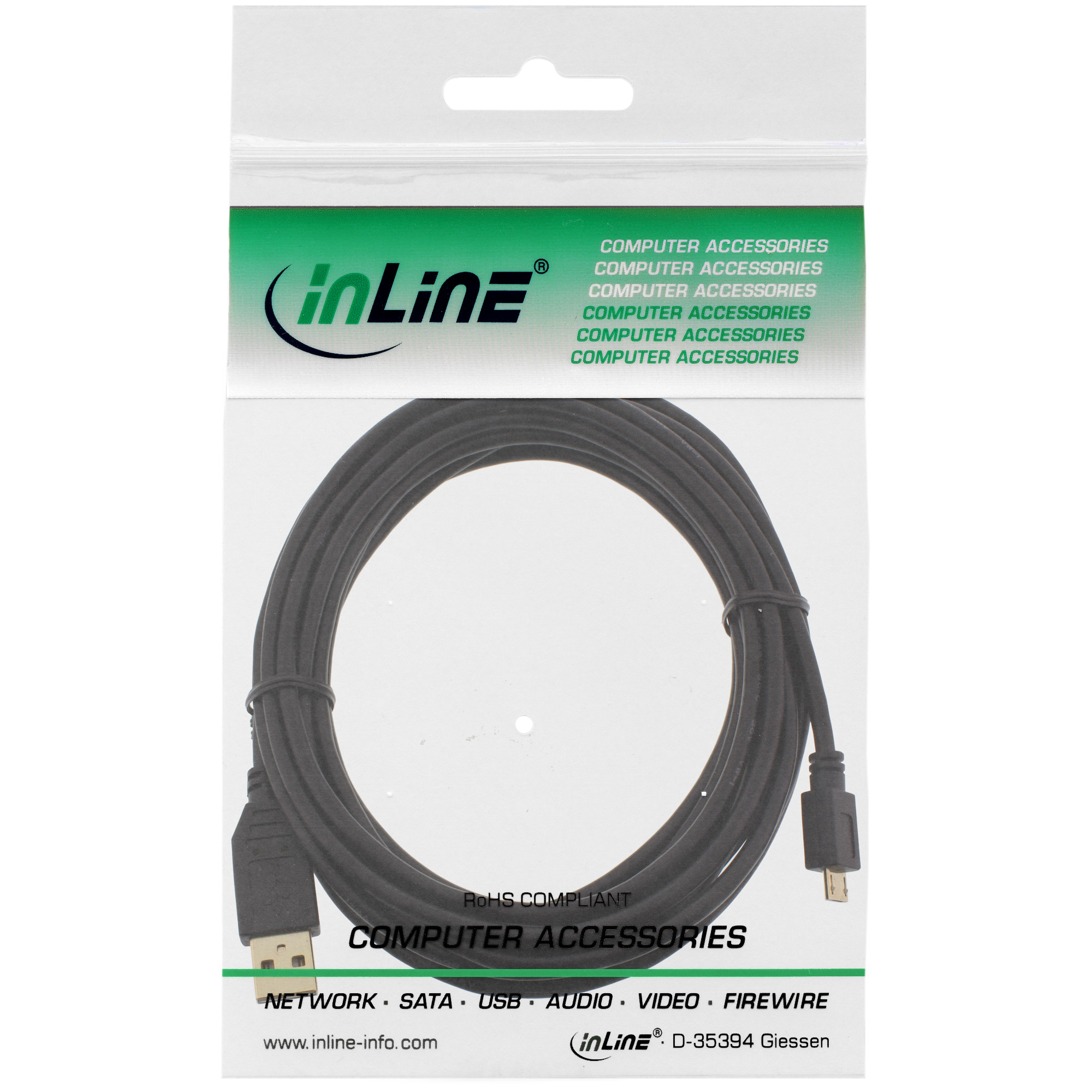InLine Micro USB 2.0 Cable USB Type A male / Micro-B male, black, 5m