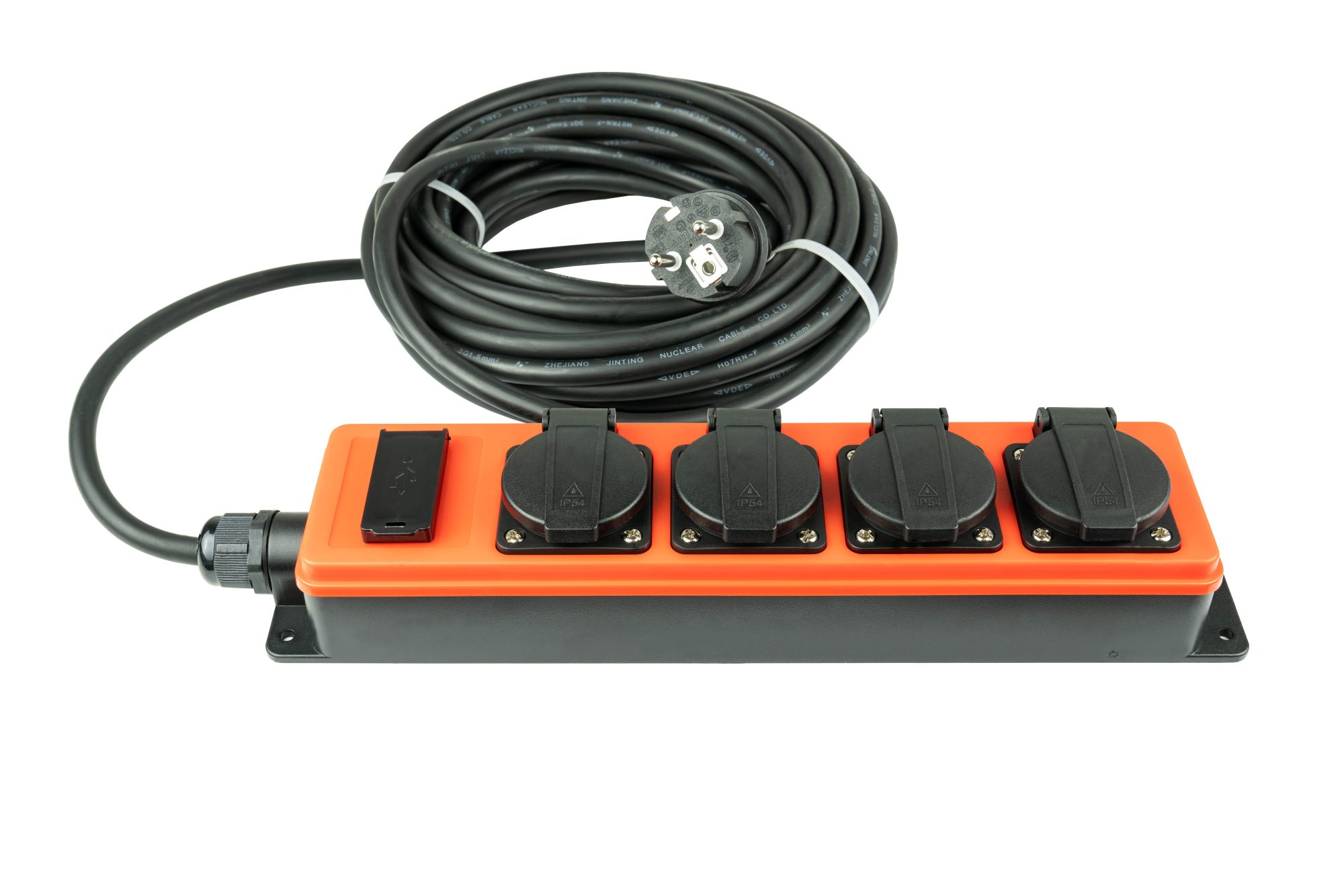 kabelmeister Steckdosenleiste Outdoor, 4-Schutzkontakt-Buchse (IP54/IP20), 2x USB-A Buchse, orange/