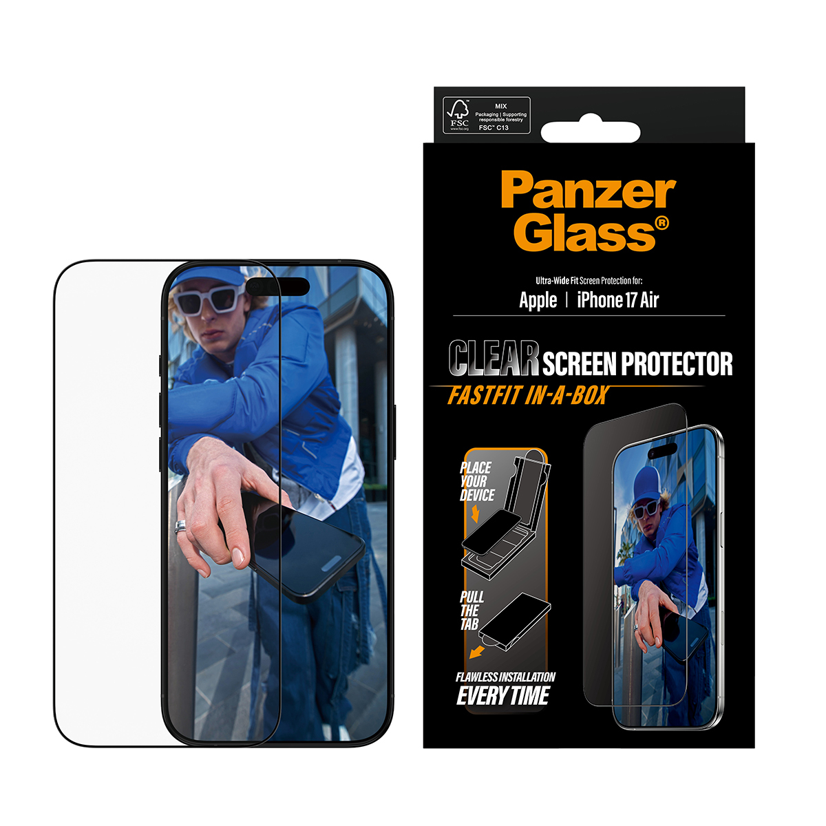 PanzerGlass Screen Protector w. black Frame iPhone 17 Air Ultra-Wide Fit