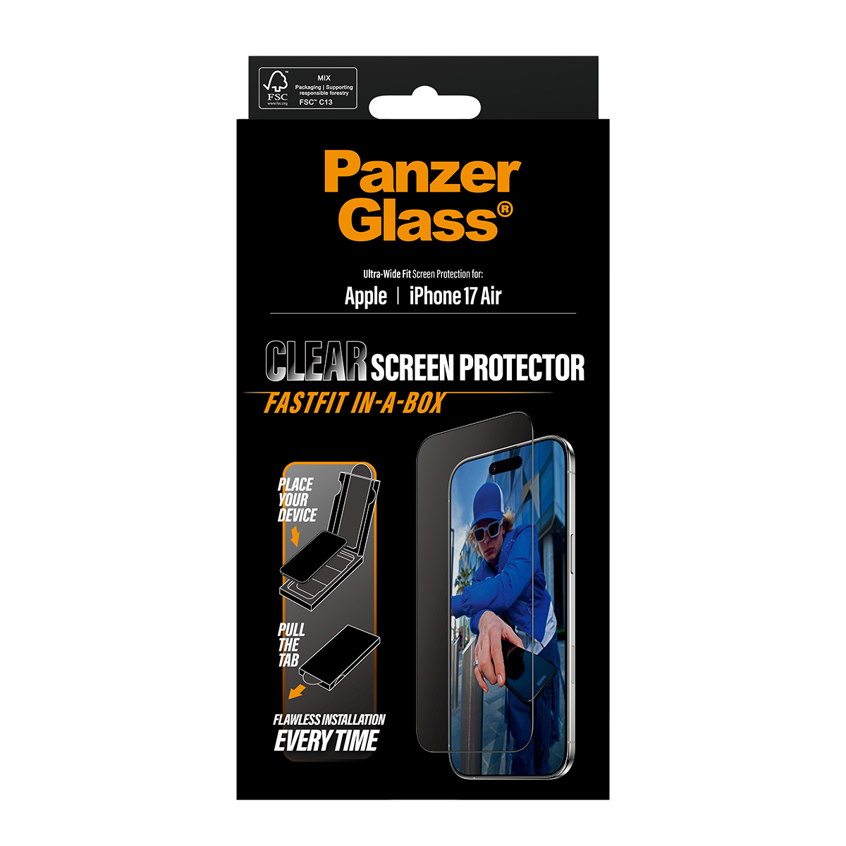 PanzerGlass Screen Protector w. black Frame iPhone 17 Air Ultra-Wide Fit