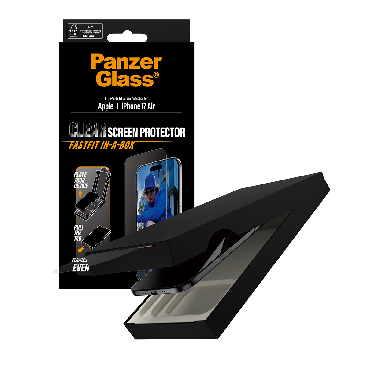 PanzerGlass Screen Protector w. black Frame iPhone 17 Air Ultra-Wide Fit