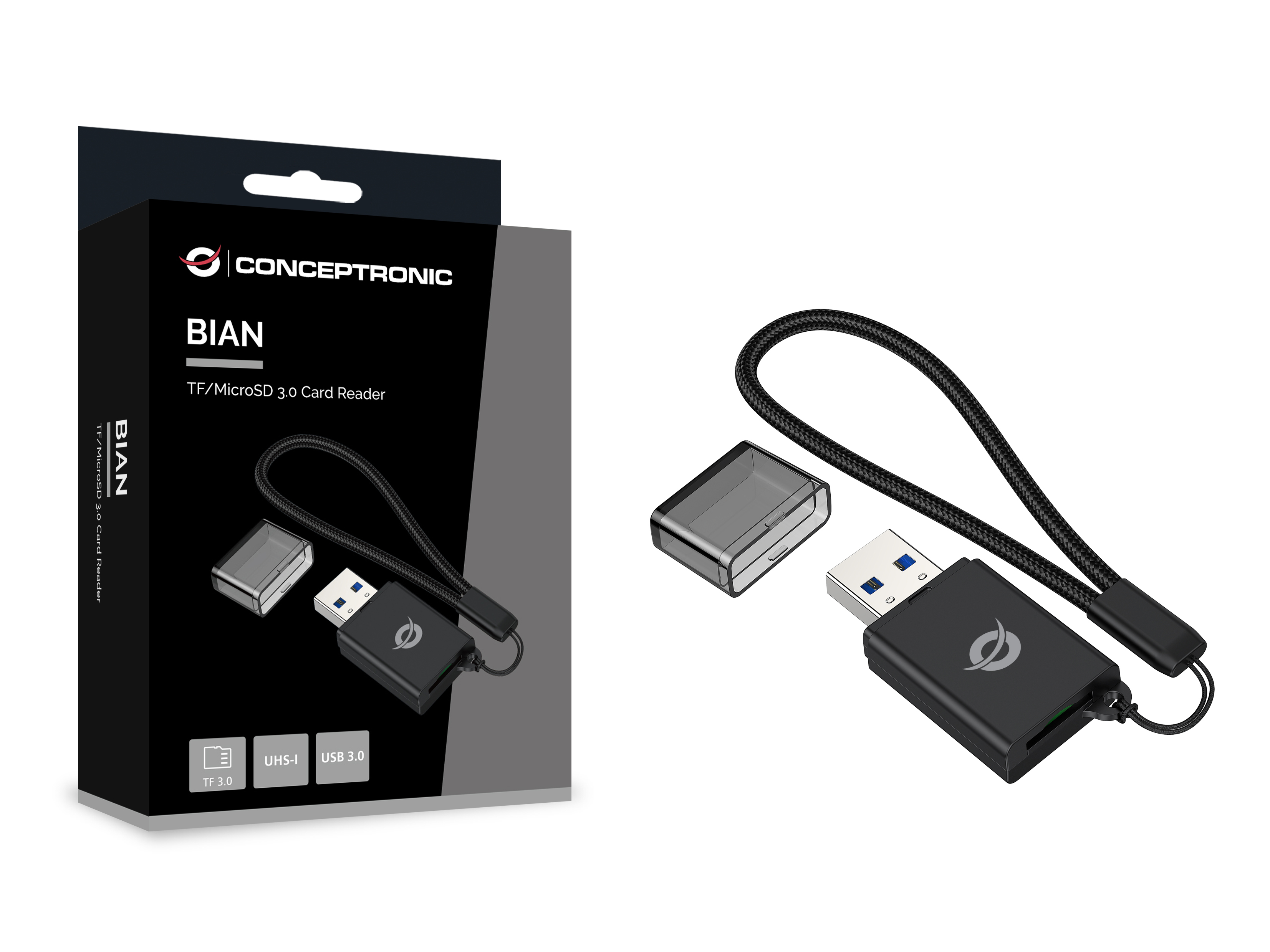Conceptronic BIAN07B TF/MicroSD 3.0 Card Reader, UHS-I, USB 3.0, 5Gbps
