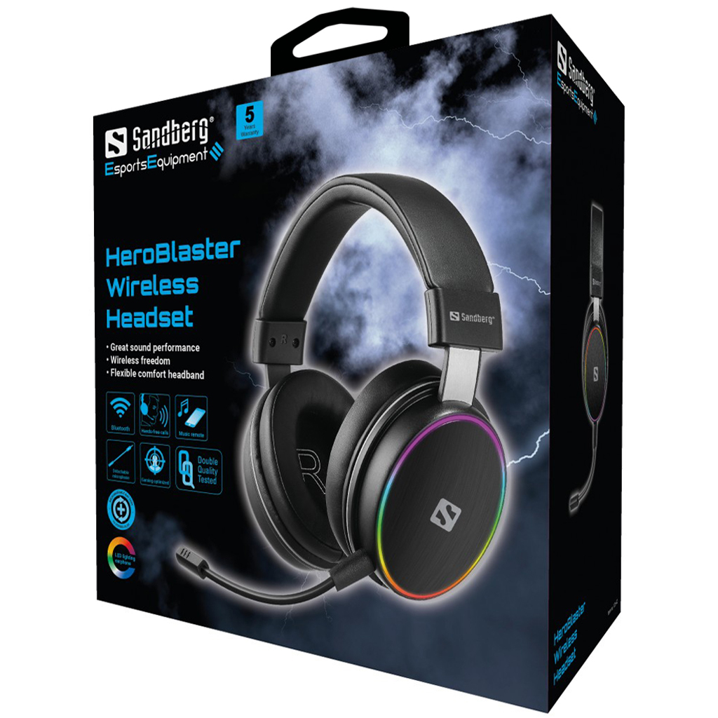 Sandberg HeroBlaster Wireless Headset Casque Avec fil &sans fil Arceau Jouer Bluetooth Noir