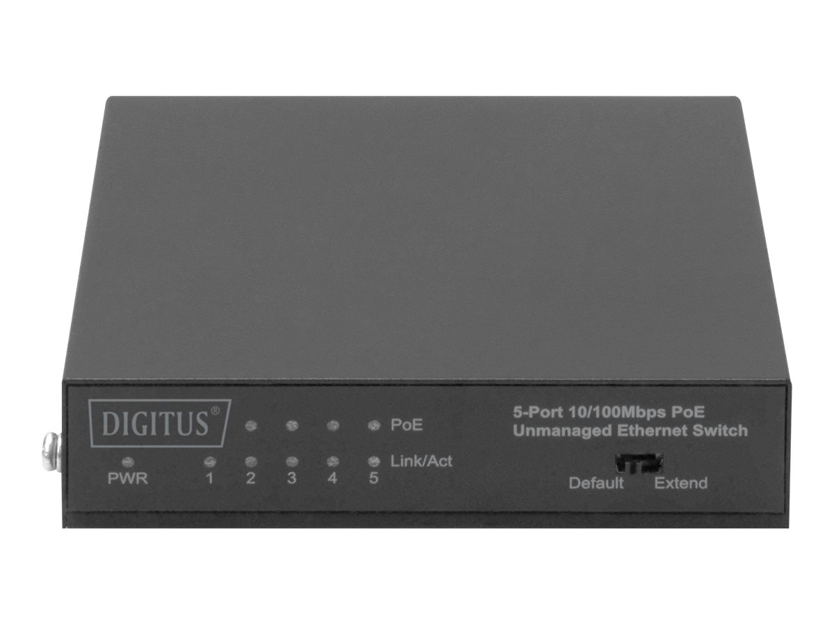 DIGITUS Fast Ethernet PoE Switch 4-port PoE + 1-port uplink, 60W PoE Budget