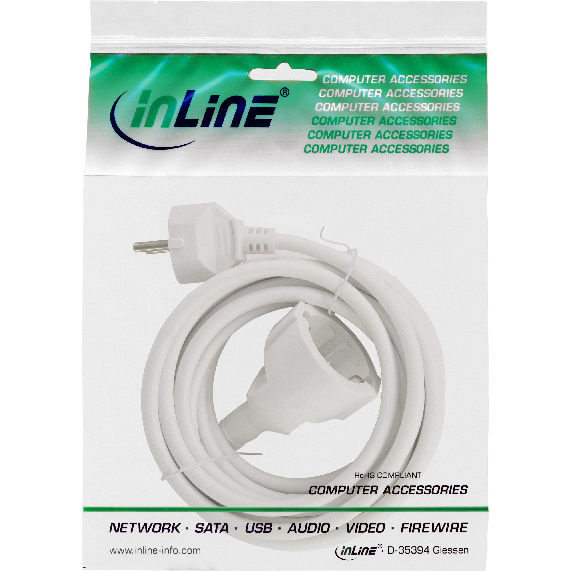 InLine Cavo alimentazione prolunga Sch.ko. CEE-7/7 maschio/femmina, 5m, bianco