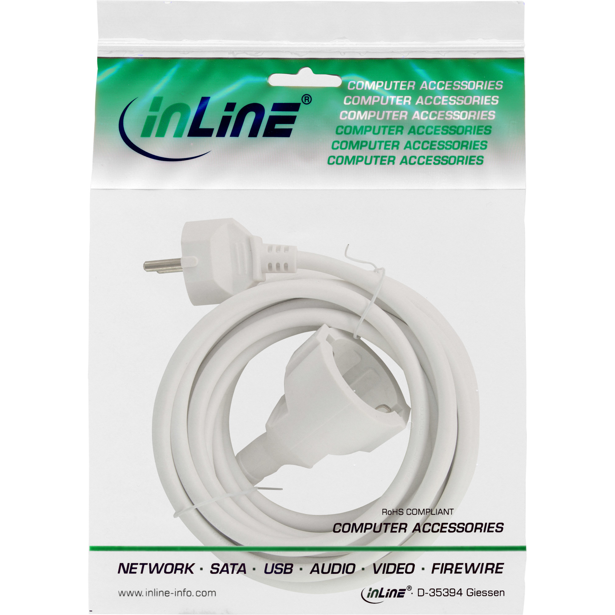 InLine Cavo alimentazione prolunga Sch.ko. CEE-7/7 maschio/femmina, 5m, bianco