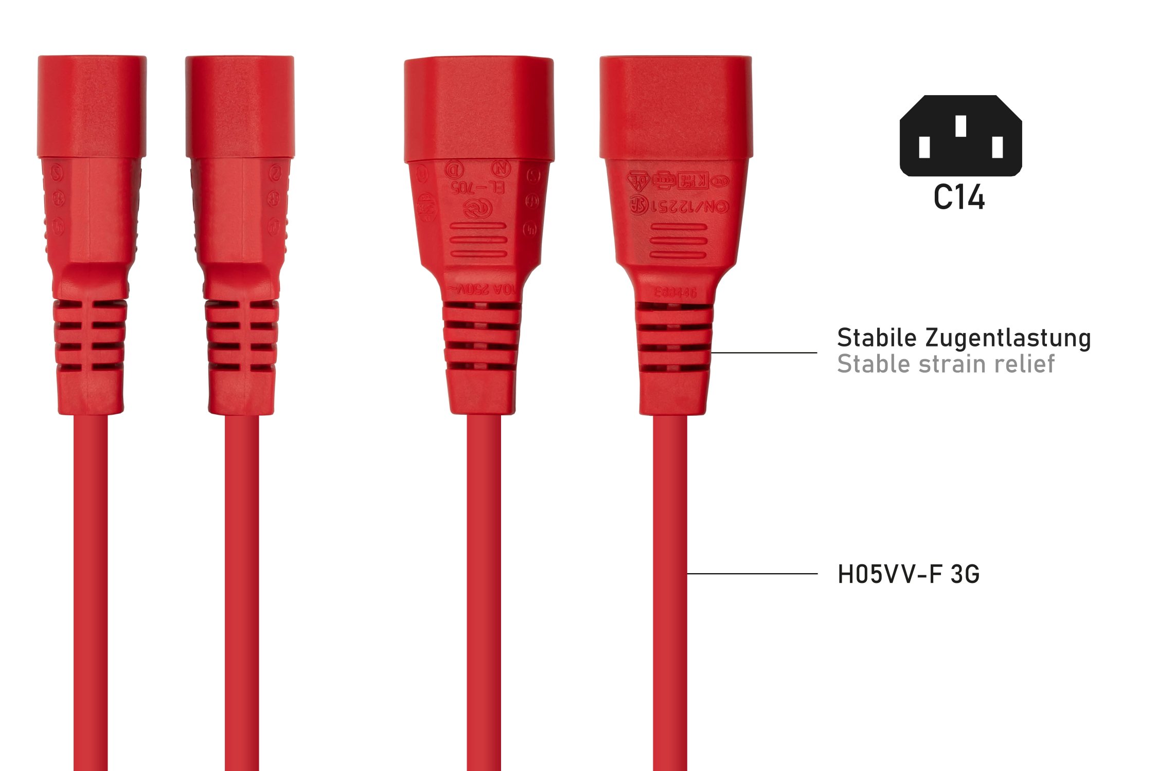 kabelmeister� Kaltger�teverl�ngerung Kaltger�te-Stecker C14 an Kaltger�te-Buchse C13, rot, 0,75mm�,