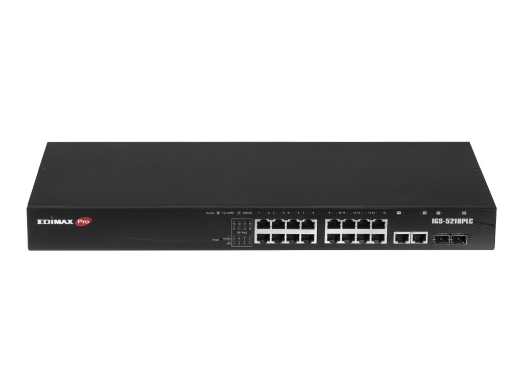 Edimax Pro IGS-5218PLC - Switch - Industrie, berwachung, VLAN, PoE+, Web, Smart - Smart - 16 x 10/100/1000 (PoE+)