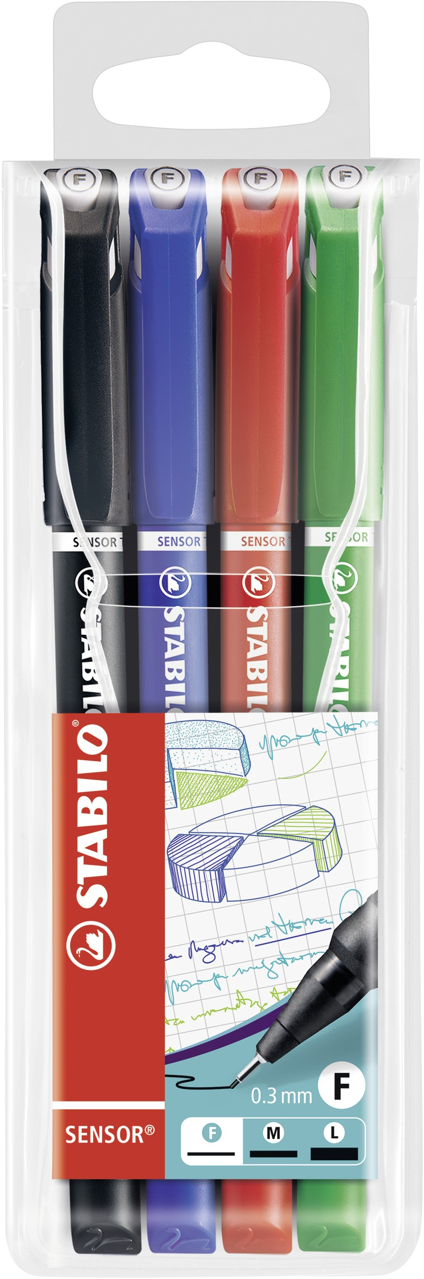 STABILO SENSOR fine rotulador de punta fina Fino Negro, Azul, Verde, Rojo 4 pieza(s)