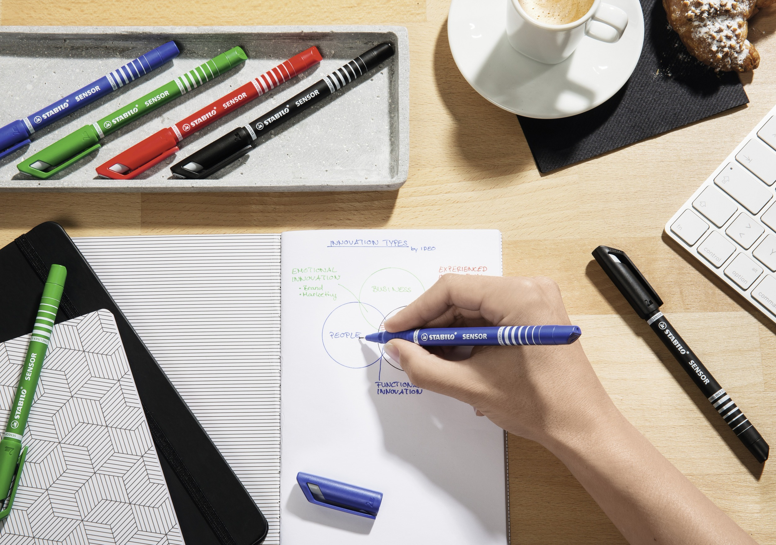 STABILO SENSOR fine rotulador de punta fina Fino Negro, Azul, Verde, Rojo 4 pieza(s)