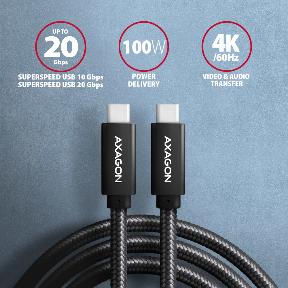Axagon BUCM32-CM15AB cble USB USB 3.2 Gen 2x2 1,5 m USB C Noir