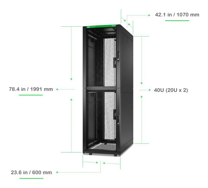APC NetShelter SX Colocation - Schrank Netzwerkschrank - 2 x 600W x 1070D mm, mit Seiten - bodenstehend - Schwarz - 42HE - 48.3 cm (19)