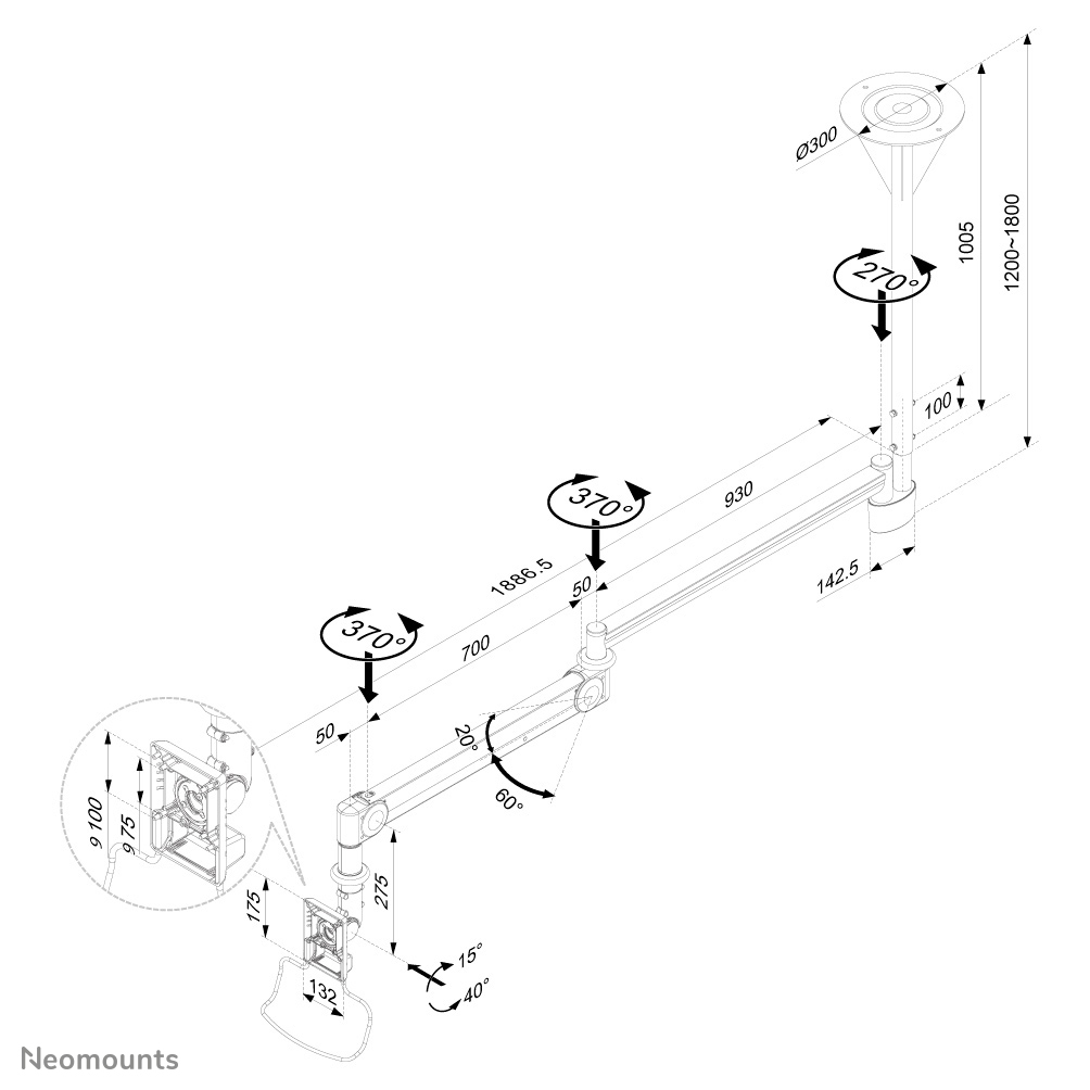 Neomounts FPMA-HAC100 - Klammer - full-motion - fr LCD-Display - medizinisch - wei - Bildschirmgre: 25.4-61 cm (10-24)