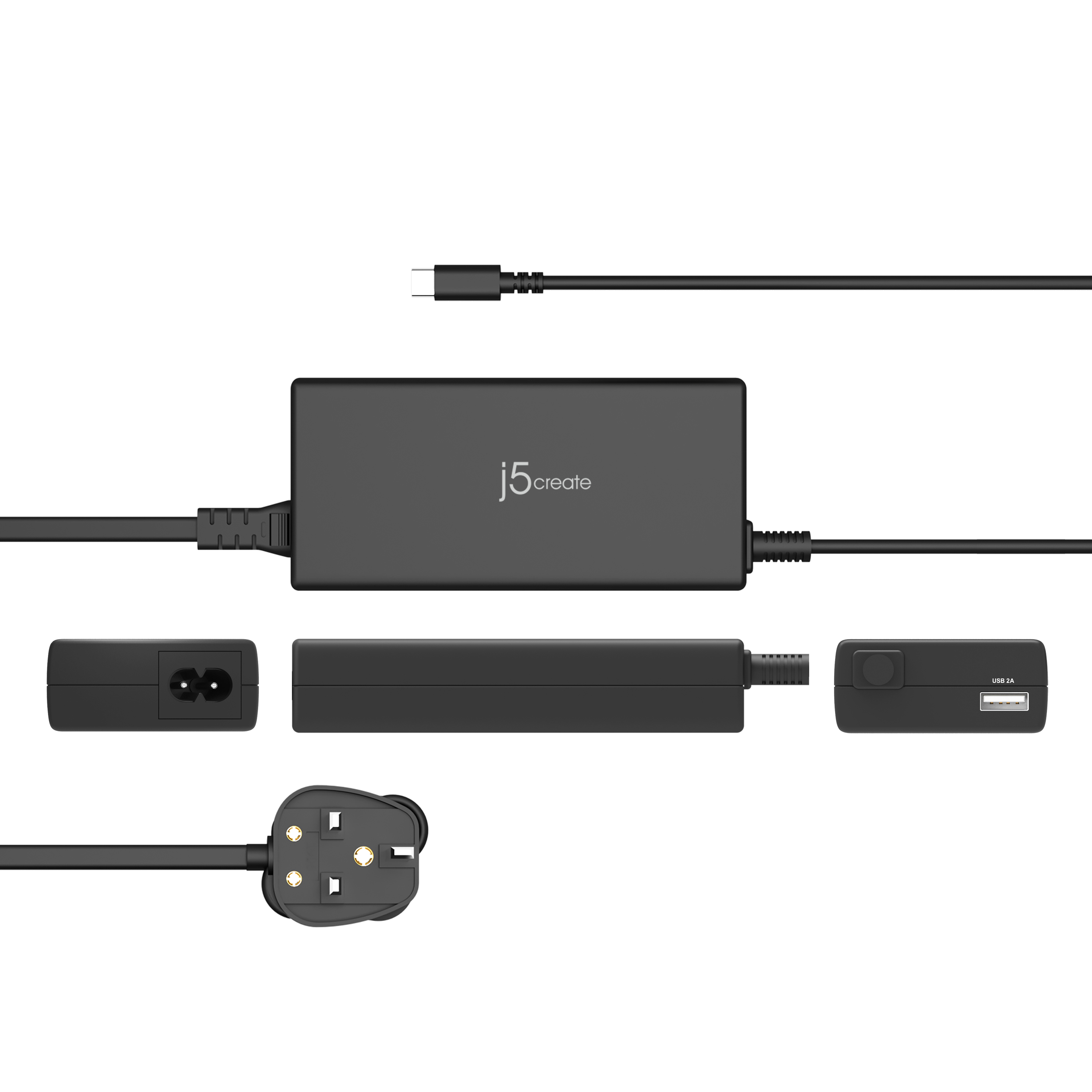 j5create JUP2290C-FN 100W PD USB-C� Super Charger - UK, Black, includes 1.2 m cable