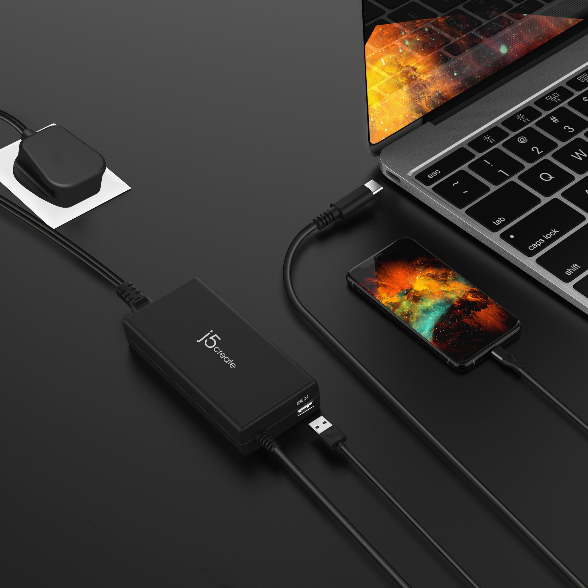 j5create JUP2290C-FN 100W PD USB-C� Super Charger - UK, Black, includes 1.2 m cable