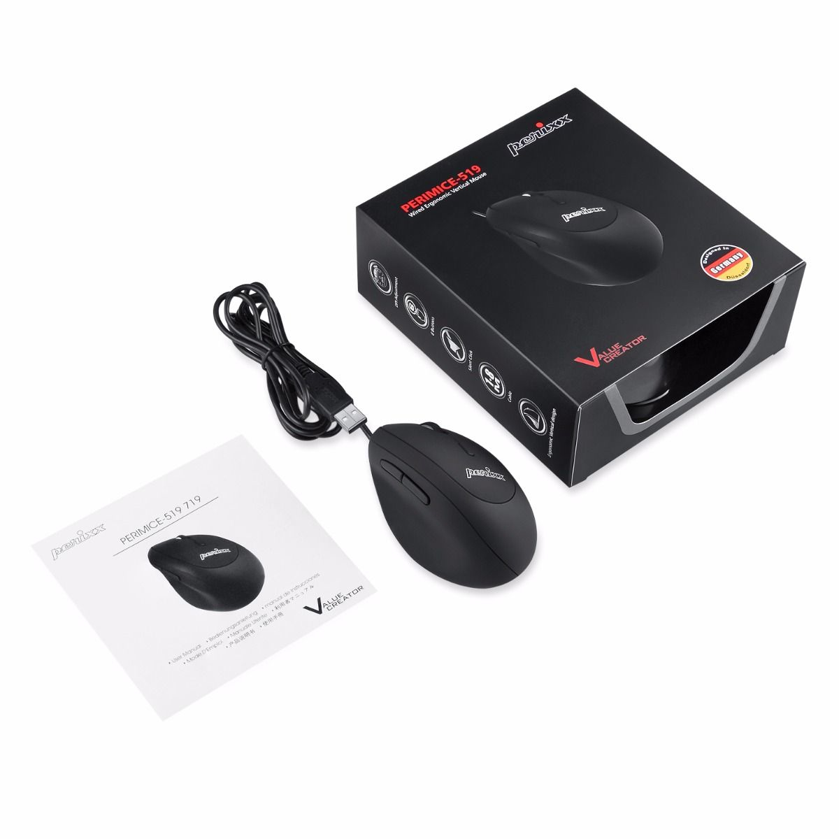 Perixx PERIMICE-519 mouse Right-hand USB Type-A Optical 1600 DPI