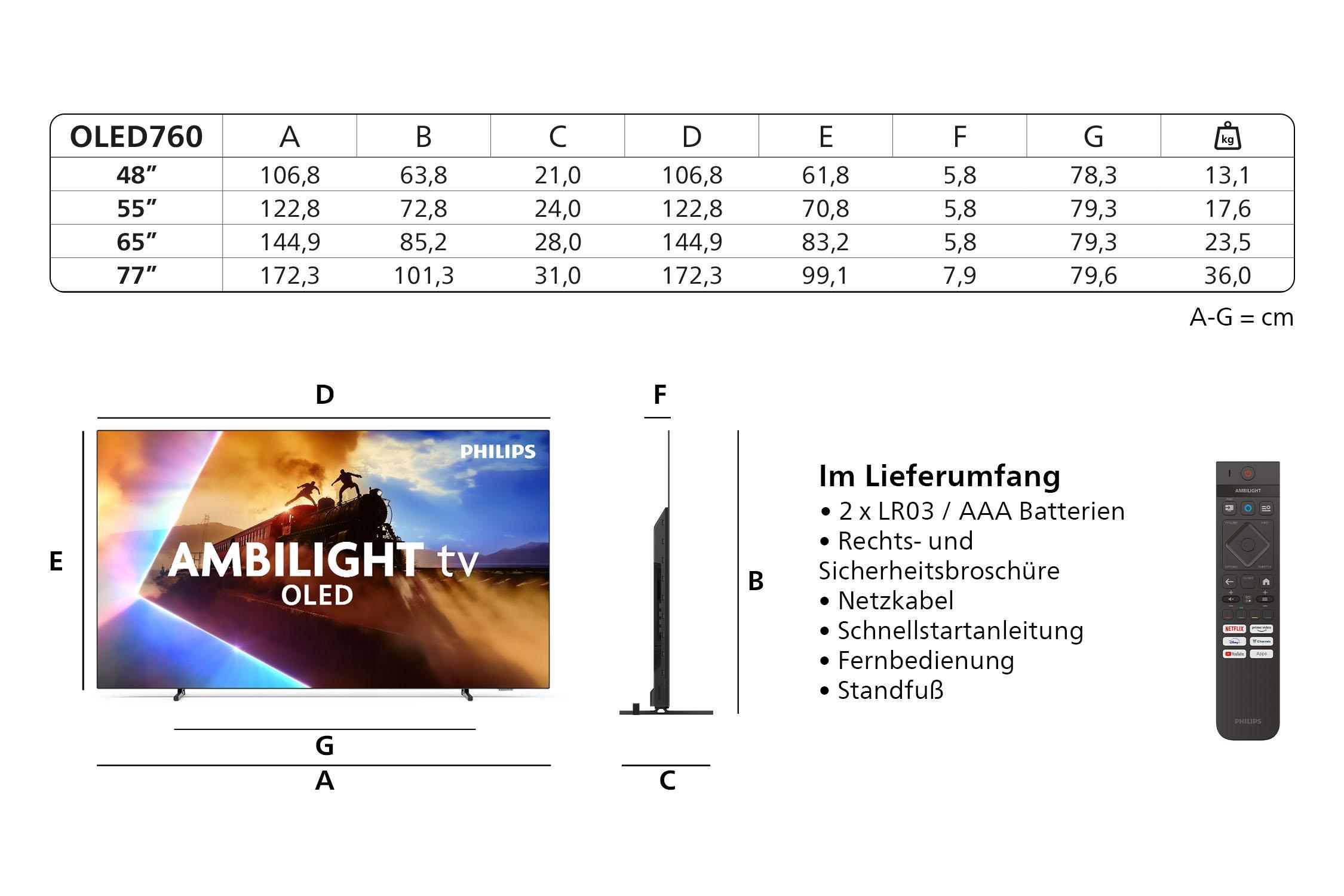 Philips 48OLED760 - 121 cm (48) Diagonalklasse OLED-TV - Smart TV - TITAN OS - 4K UHD (2160p)