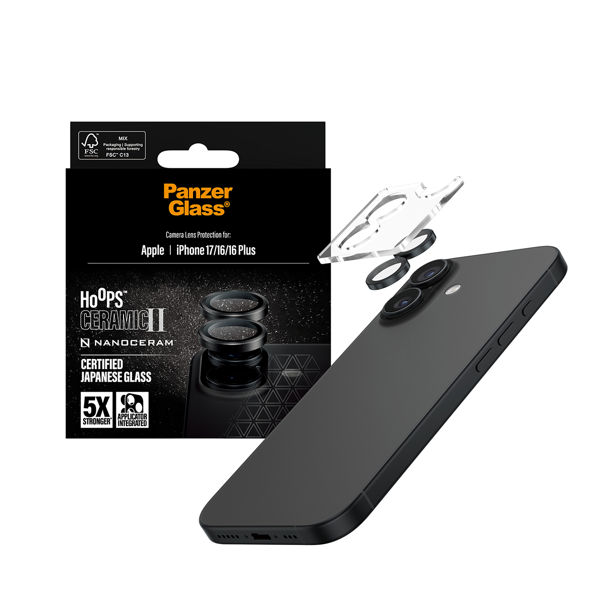 PanzerGlass � Hoops� Ceramic II Camera Lens Protector iPhone 17 | iPhone 16 | 16 Plus Protection d�cran transparent Apple 1 pi�ce(s)