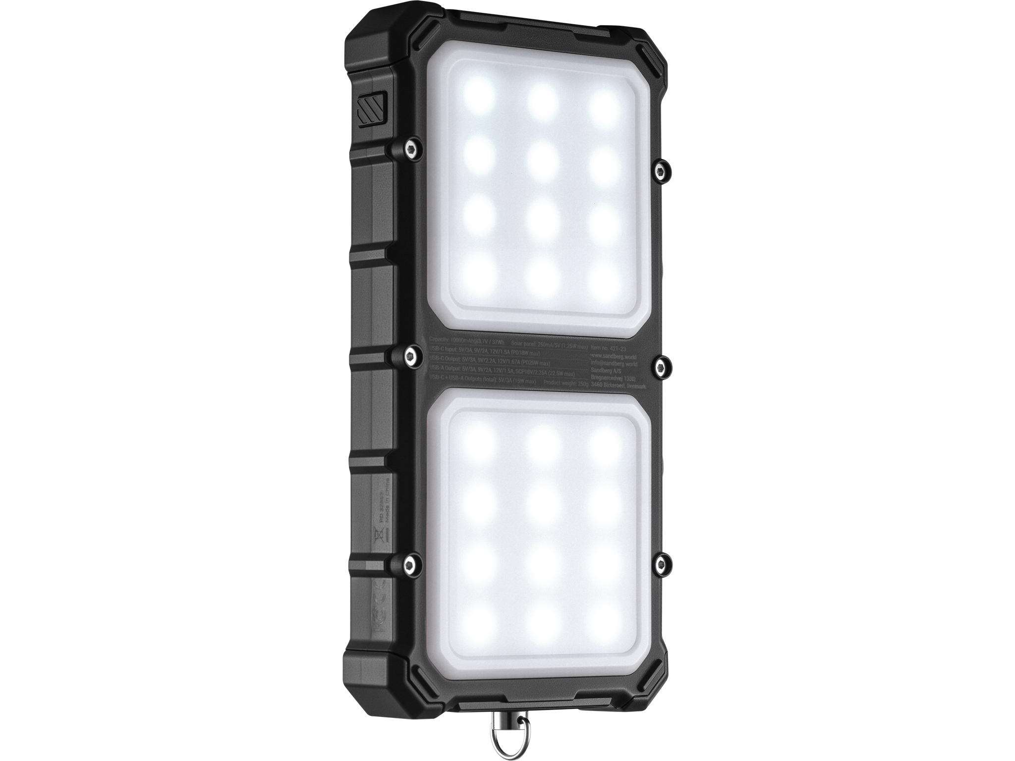 SANDBERG Active - Solar-Powerbank - 10000 mAh - 37 Wh - 22.5 Watt - 3 A - PD/PPS - 2 Ausgabeanschlussstellen (USB, 24 pin USB-C)