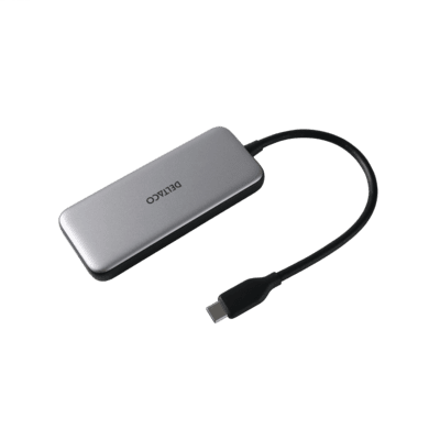 Deltaco USB-C akotuvas DELTACO, 4-jungtys, 5 Gbit/s, 100W galia, sidabrinis / USBC-HUB204 / 1902429