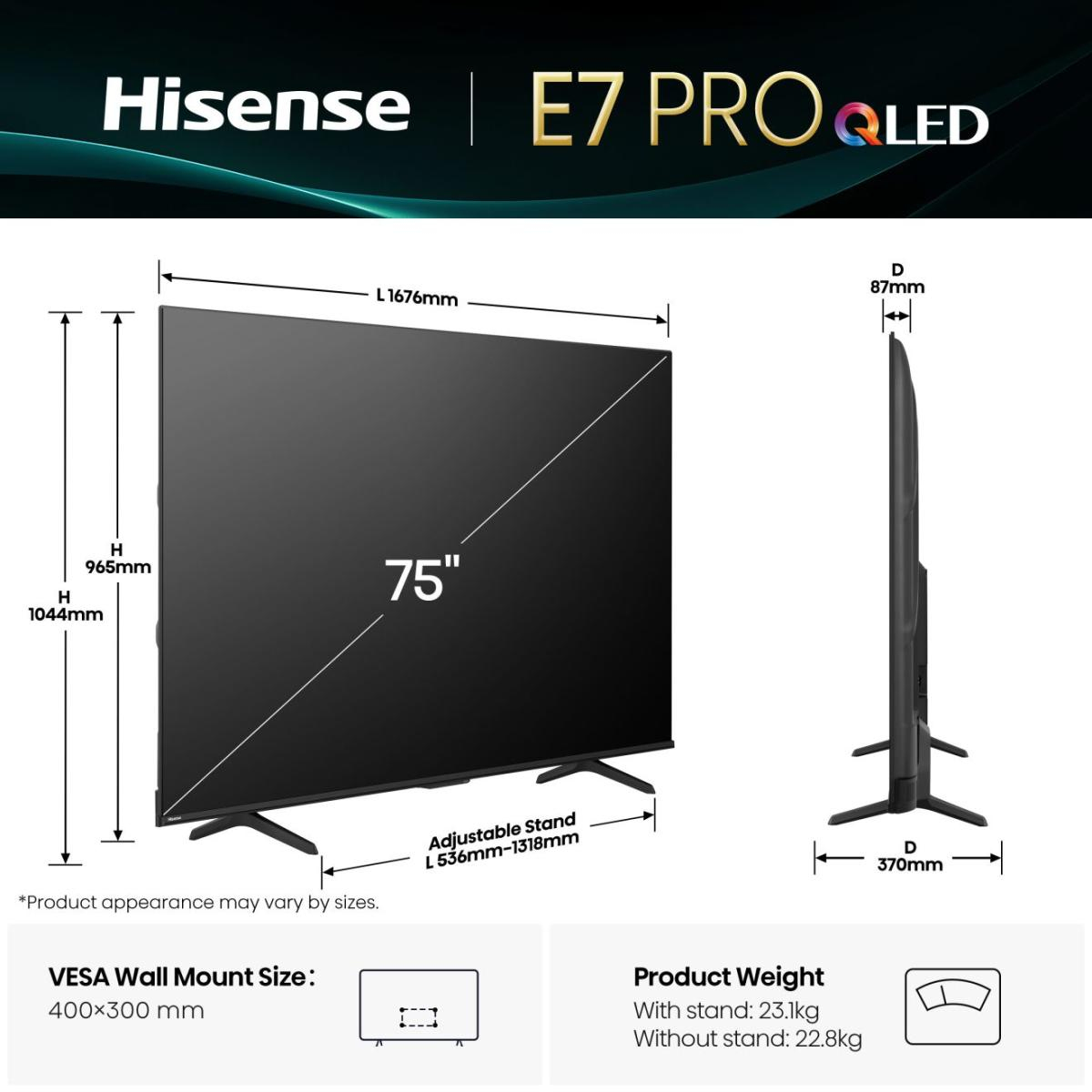 Hisense 75E77Q PRO 190.5 cm (75) 4K Ultra HD Smart TV Wi-Fi Black
